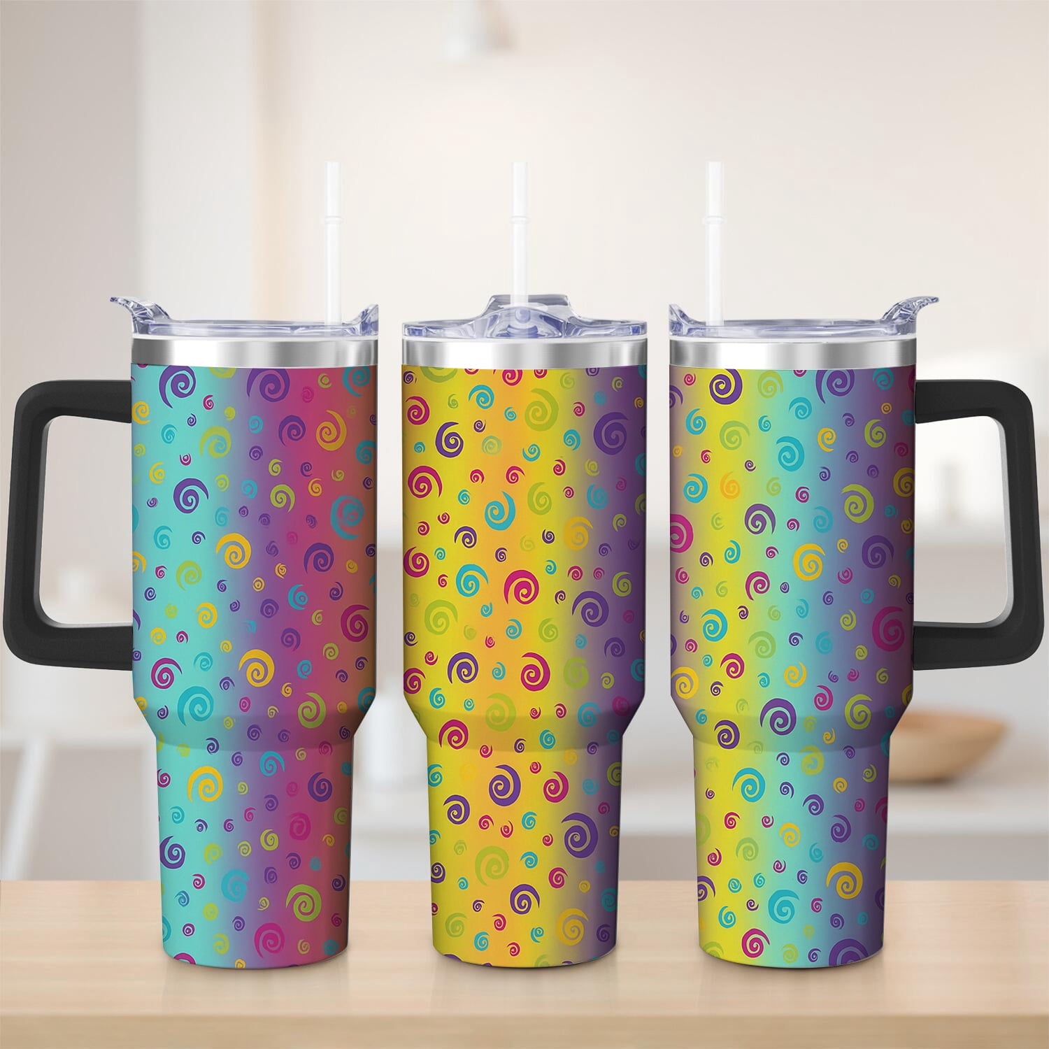 Colorful Spiral Gradient Stainless Steel Tumbler, 30oz - Tumbler