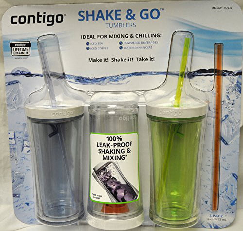 Contigo Shake & Go Plastic Tumblers - Set of 3 (Green Navy & Clear)