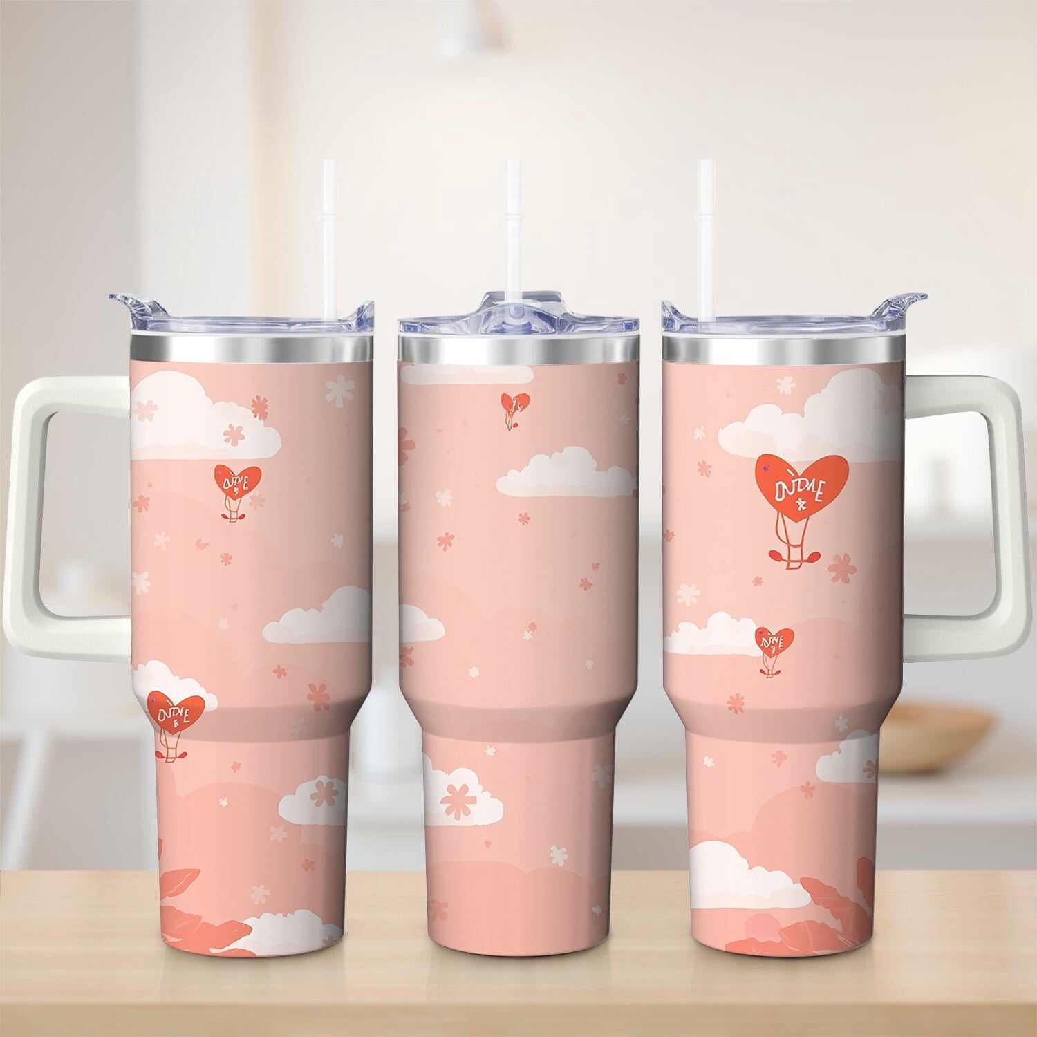 Cute Cloud and Heart Design Stainless Steel Tumbler, 30oz - Tumbler