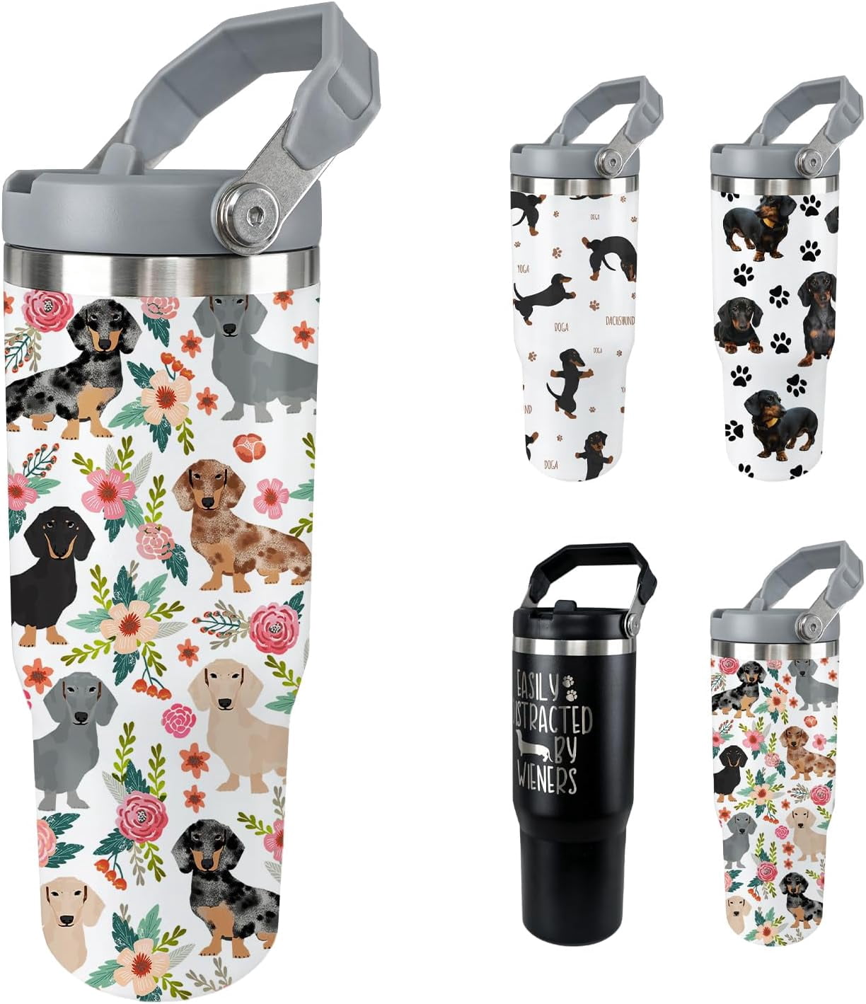 Dachshund Dog Tumbler with Lid and Straw 30 Oz Weenie Dog Tumbler Insulated Weiner Dog Water Bottle - Tumbler