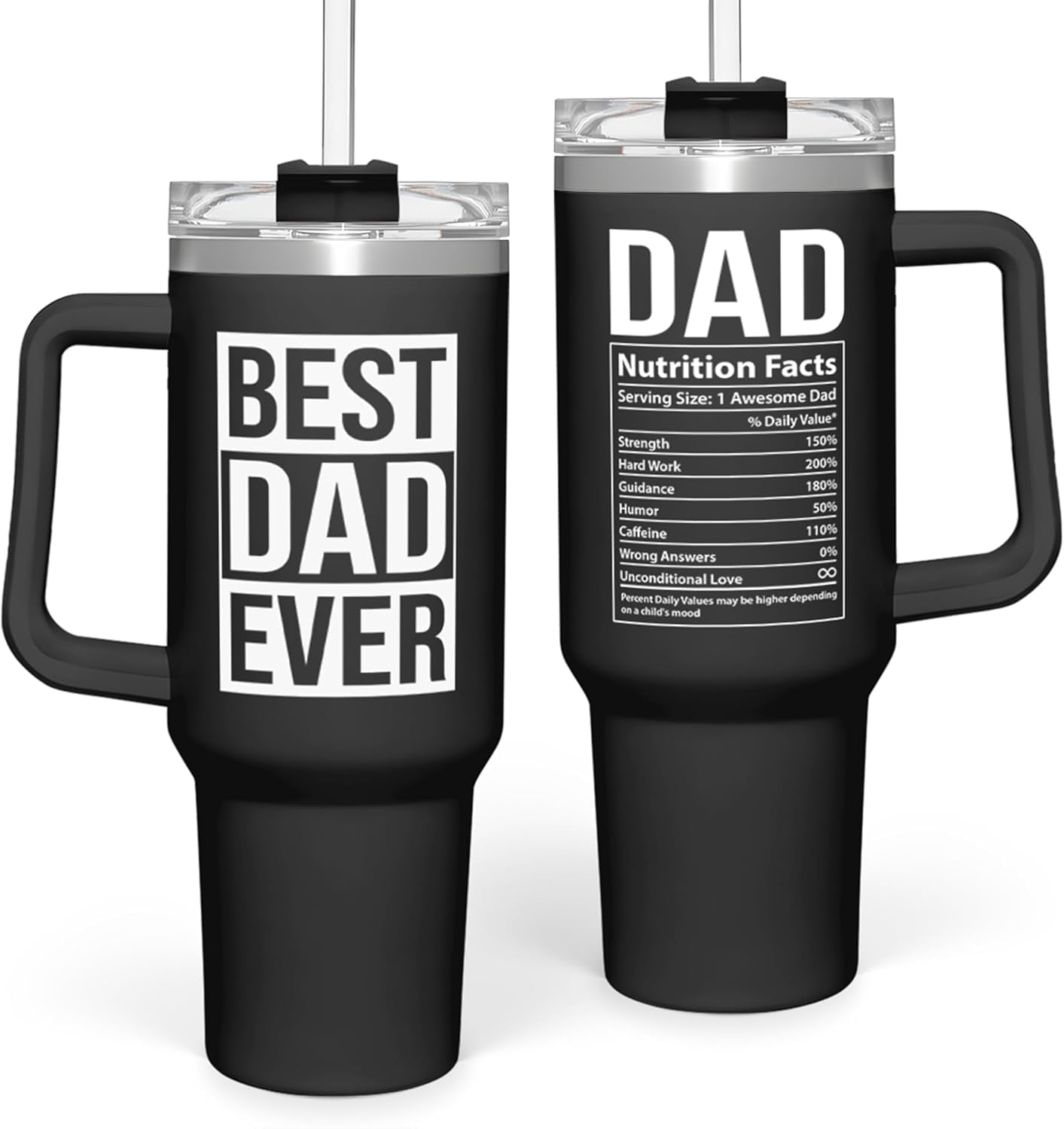Best Dad Ever Tumbler with Handle 40oz Stainless Steel Insulated - Dad Gifts for Dad from Daughter - Tumbler