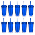 Double Wall Acrylic Tumblers 16 oz. Set of 10, Bulk Pack - BPA Free, Perfect for Iced Coffee, Soda, Other Hot & Cold Beverages - Blue