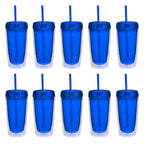 Double Wall Acrylic Tumblers 16 oz. Set of 10, Bulk Pack - BPA Free, Perfect for Iced Coffee, Soda, Other Hot & Cold Beverages - Blue