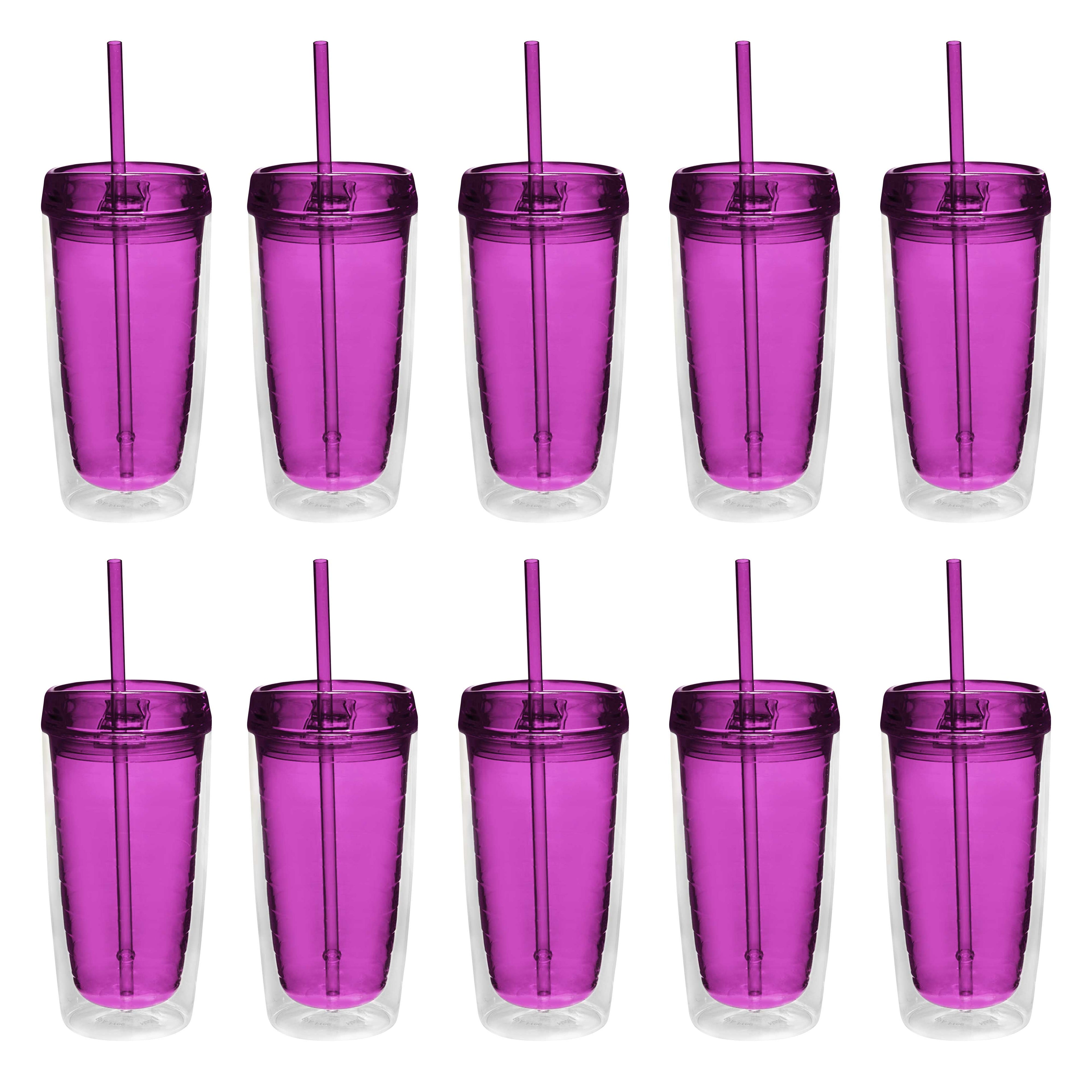 Double Wall Acrylic Tumblers 16 oz. Set of 10, Bulk Pack - BPA Free, Perfect for Iced - Tumbler