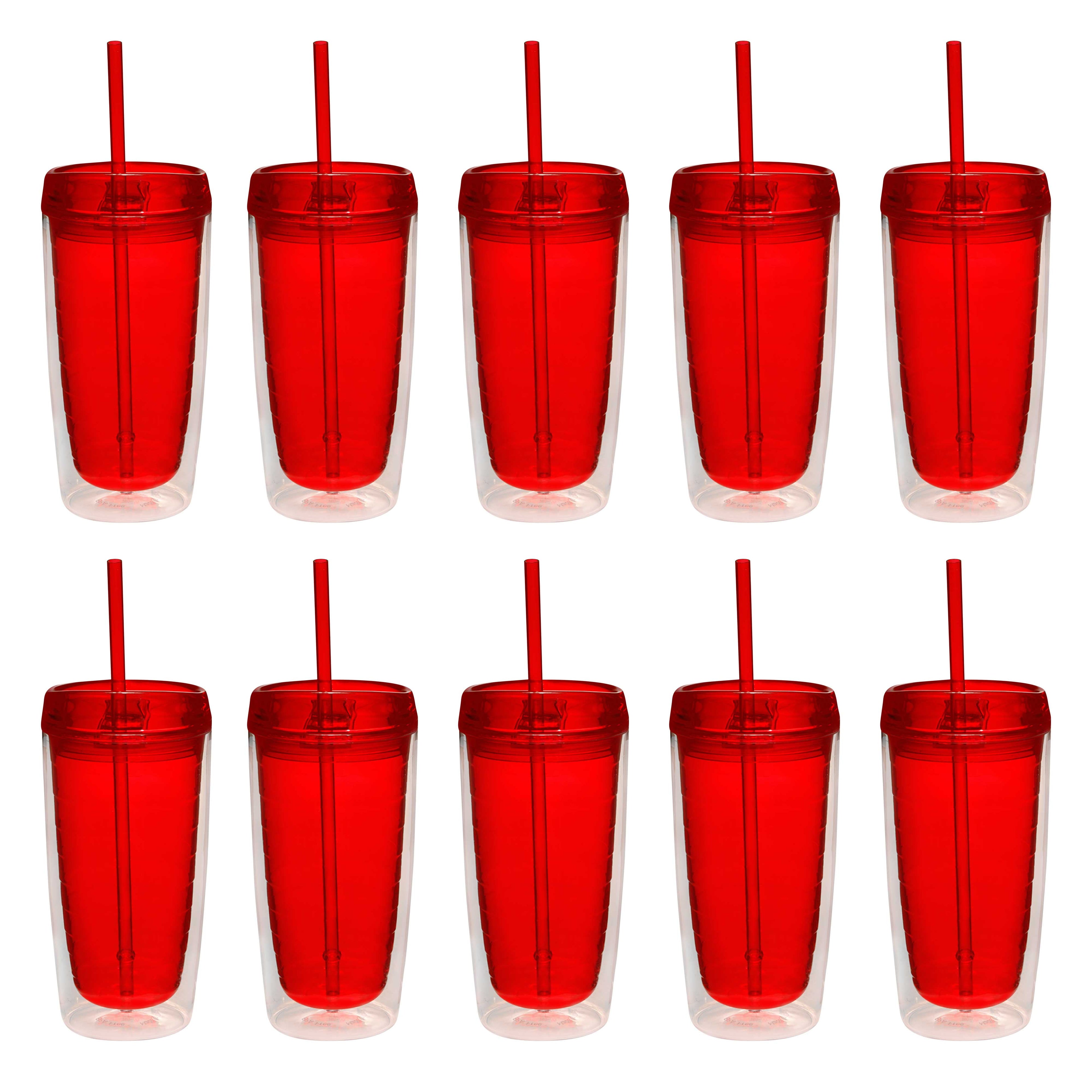 Double Wall Acrylic Tumblers 16 oz. Set of 10, Bulk Pack - BPA Free, Perfect for Iced Coffee, Soda, Other Hot & Cold Beverages - Blue - Tumbler