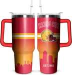 Football 40 OZ Pittsburgh Tumbler with Handle and Straw for Football Fans Gifts Football City Travel Mug - Tumbler