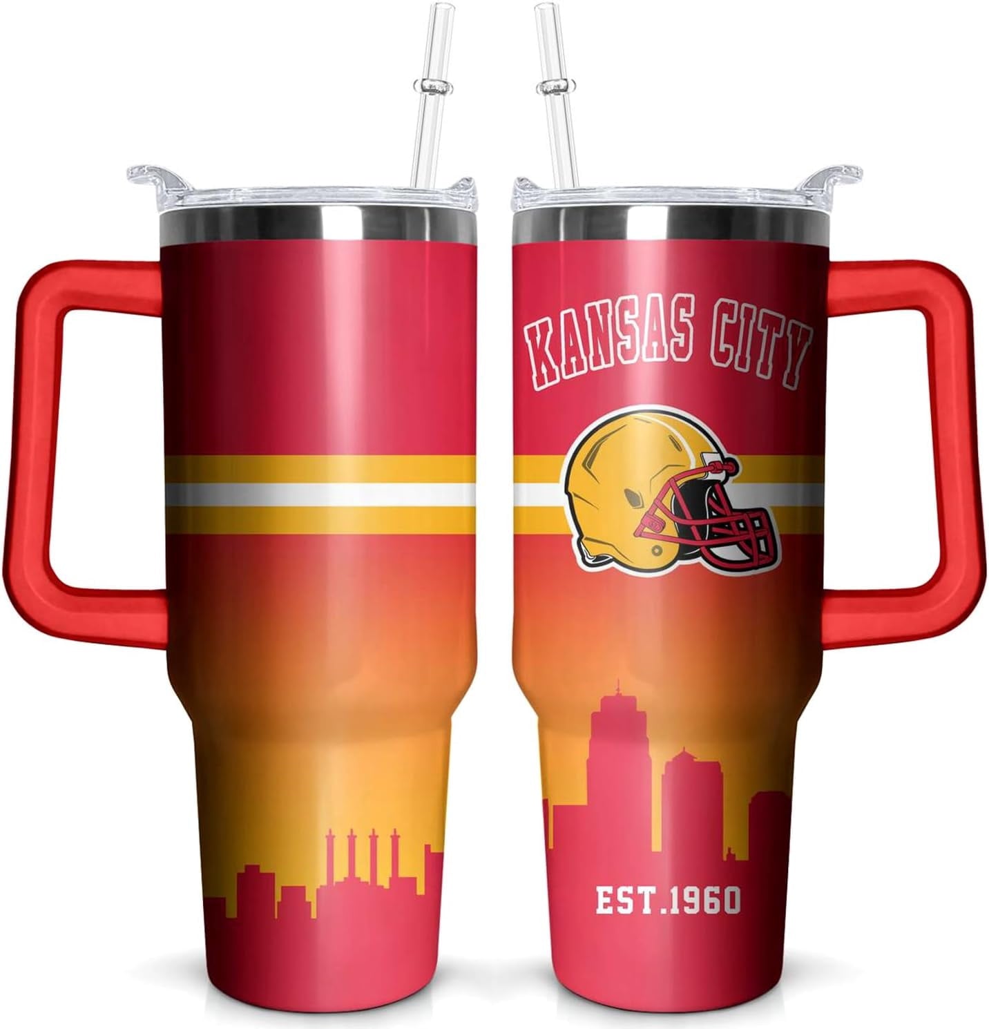 Football 40 OZ Pittsburgh Tumbler with Handle and Straw for Football Fans Gifts Football City Travel Mug - Tumbler