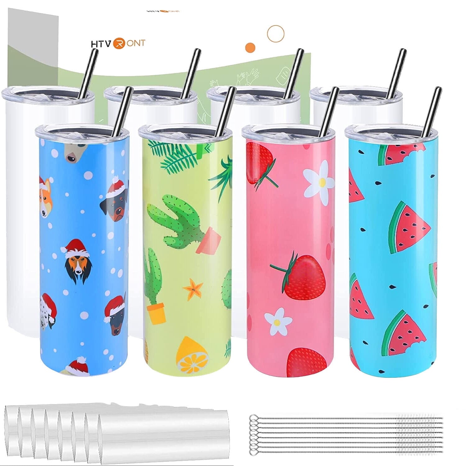 HTVRONT 4 Pack Sublimation Blanks Tumblers 20 OZ Skinny Stainless Steel Mugs with Box, Paper and Straw - Tumbler
