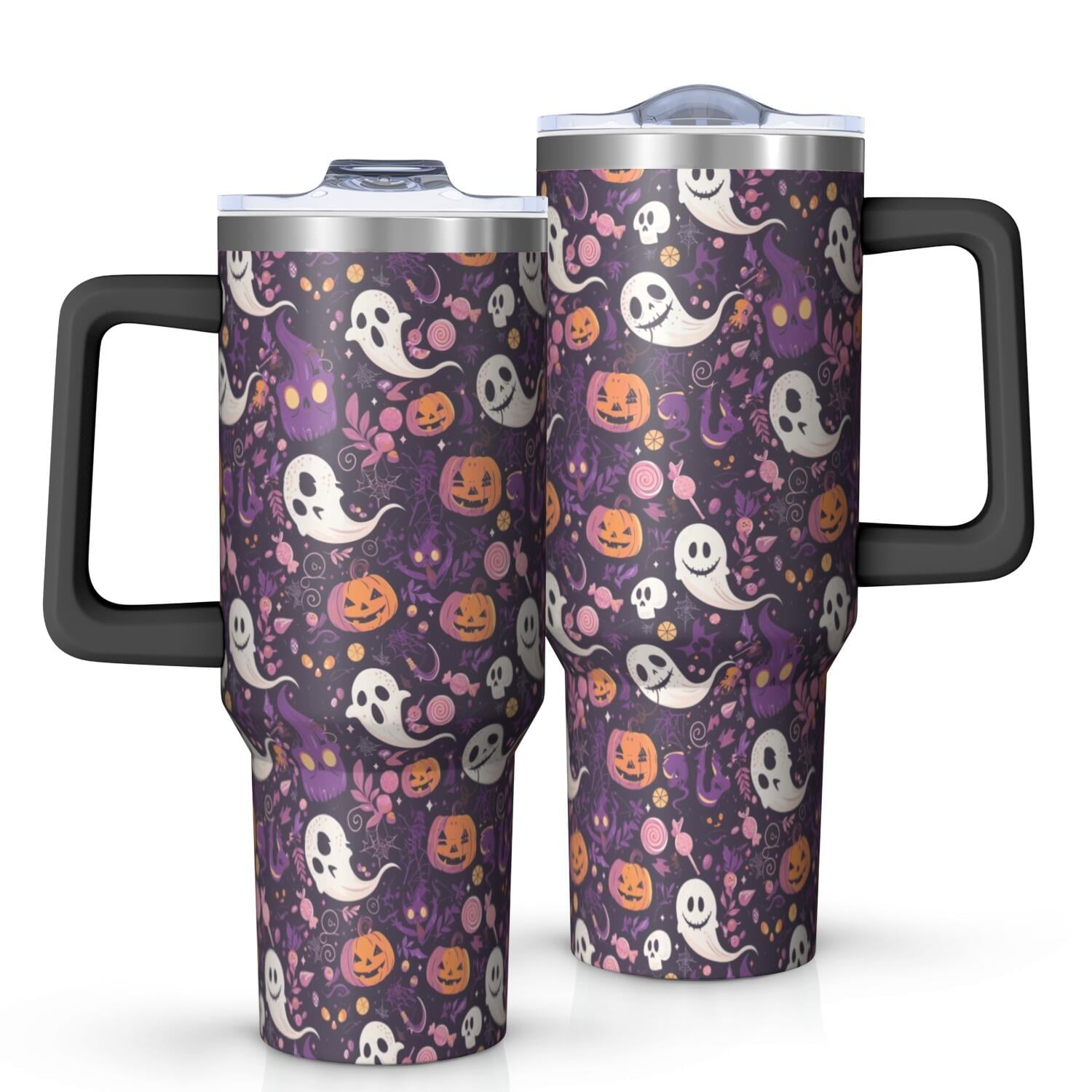 Halloween Style Mega Mug 40oz – Stainless Steel Insulated Tumbler with Handle and Straw, Large Capacity Travel - Tumbler