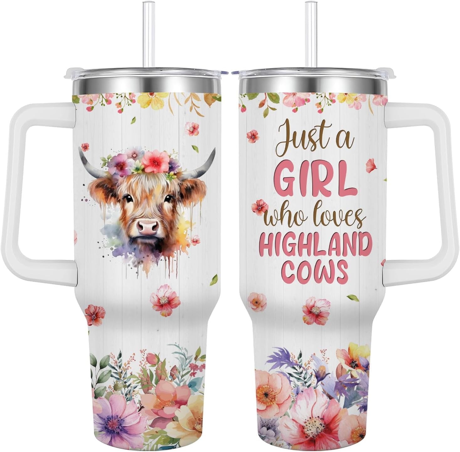 Highland Cows Travel Mug for Girls,Vacuum Insulated Tumbler 40oz