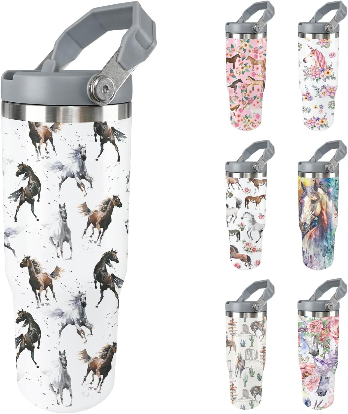 Horse Tumbler with Lid and Straw Stainless Steel Tumblers 30 Oz Insulated Horse Water Bottle Tie Dye - Tumbler