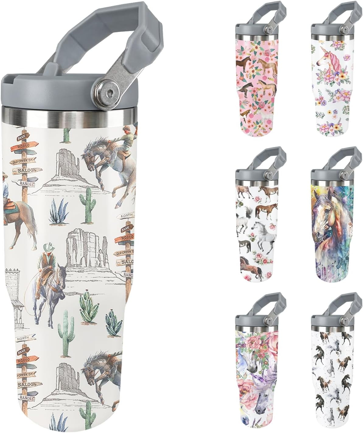 Horse Tumbler with Lid and Straw Stainless Steel Tumblers 30 Oz Insulated Horse Water Bottle Tie Dye Cup Mug with Handle Horse Gifts for Women Men Gift for Horse Lovers - Tumbler