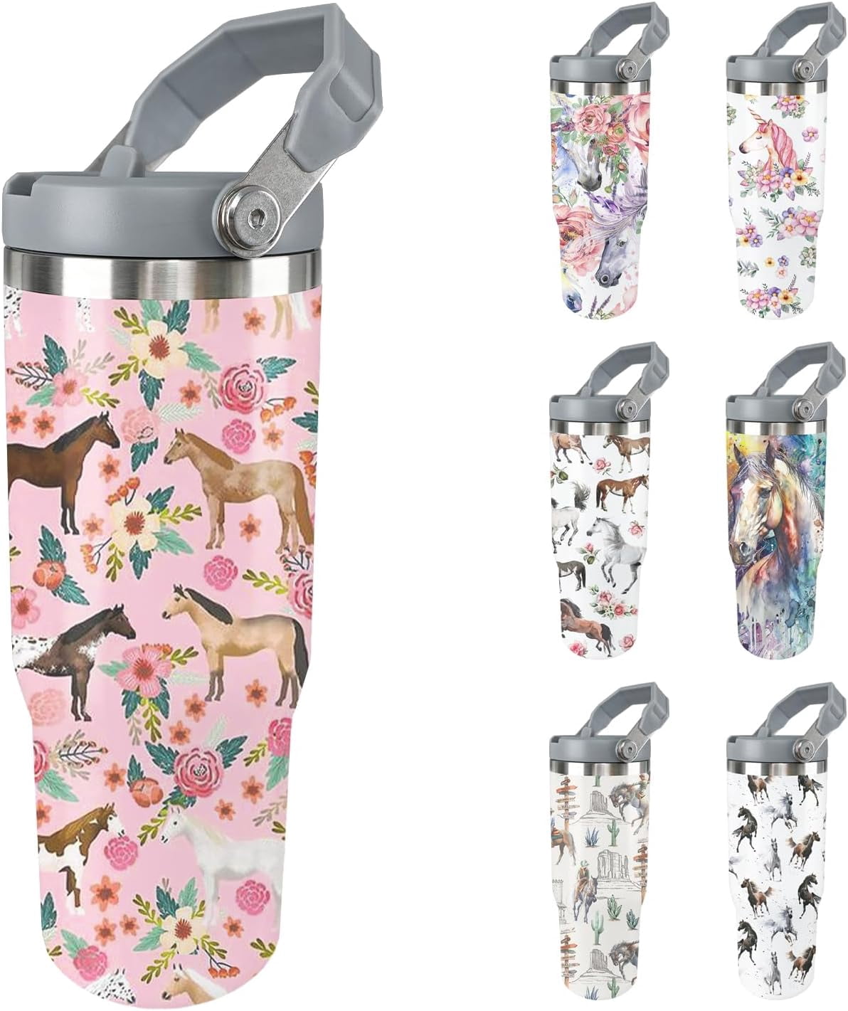 Horse Tumbler with Lid and Straw Stainless Steel Tumblers 30 Oz Insulated Horse Water Bottle Tie Dye - Tumbler