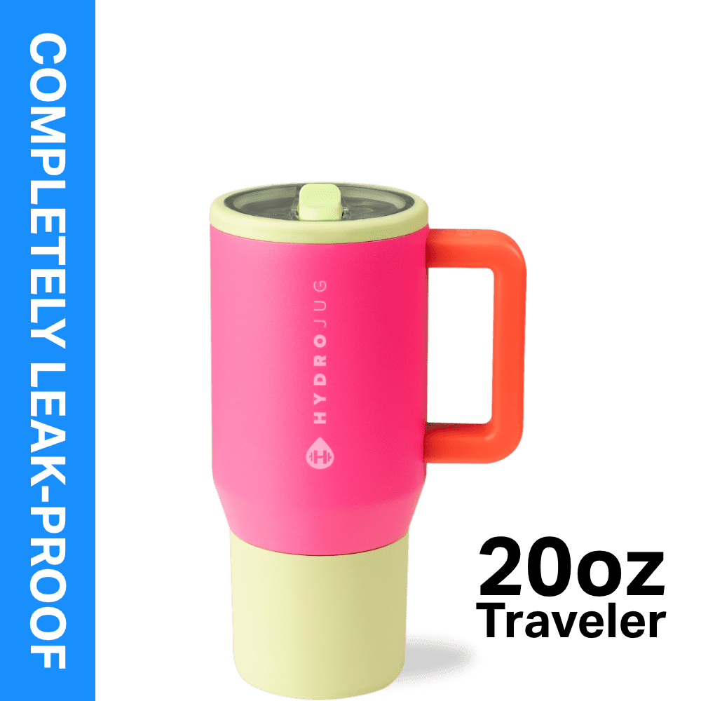 HydroJug Traveler 20 oz Water Bottle, Stainless Steel Insulated Tumbler with Flip Straw and Handle - Pink - Tumbler