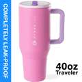 HydroJug Traveler 40 oz Water Bottle, Stainless Steel Insulated Tumbler with Flip Straw and Handle - Pink - Tumbler