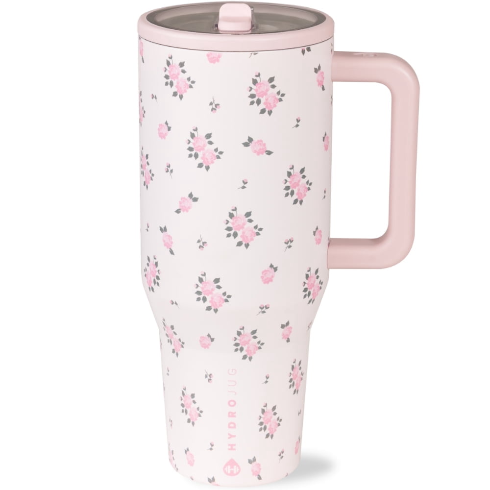 HydroJug Traveler 40 oz Water Bottle, Stainless Steel Insulated Tumbler with Flip Straw and Handle - Pink - Tumbler