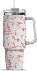 Pink Christmas Tree Cakes Stainless Steel Tumbler 40Oz With Handle Insulated Tumbler Holiday Coffee Travel Mug for Tea, Latte, Hot Chocolate Seasonal Xmas Gifts for Women Men Coworker or Friends - Tumbler