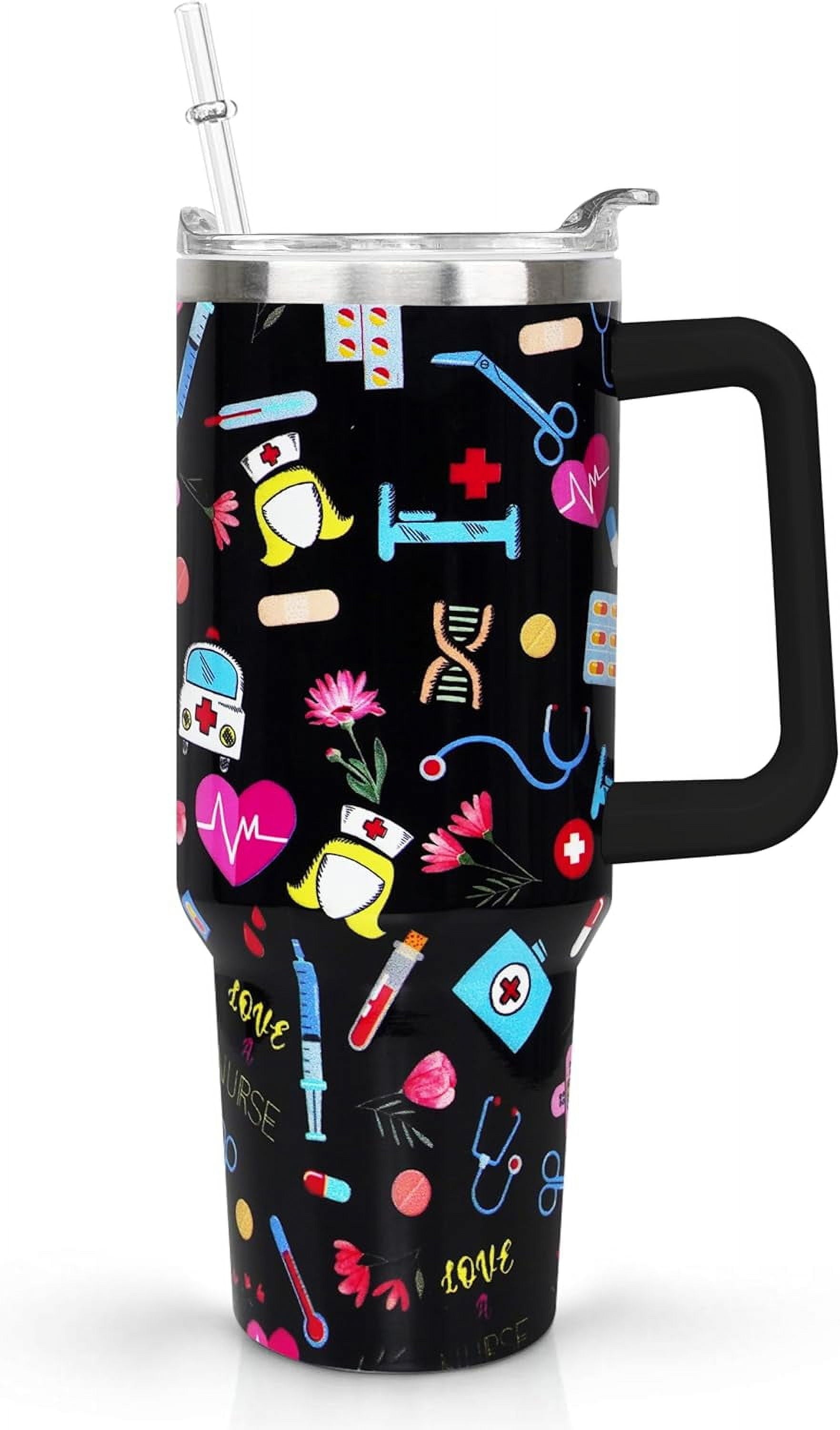 40oz Goth Gothic Tumbler with Handle and Straw, Stainless Steel Vacuum Insulated Flip Straw Butterfly Moon Tumbler, - Tumbler