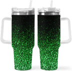 Ombre Leopard Glitter 40 oz Insulated Double Wall Stainless Steel Tumbler with Handle and Straw, Lid, Large Travel Mug Fits in Cup Holder, Cup Gift for Women(Green)