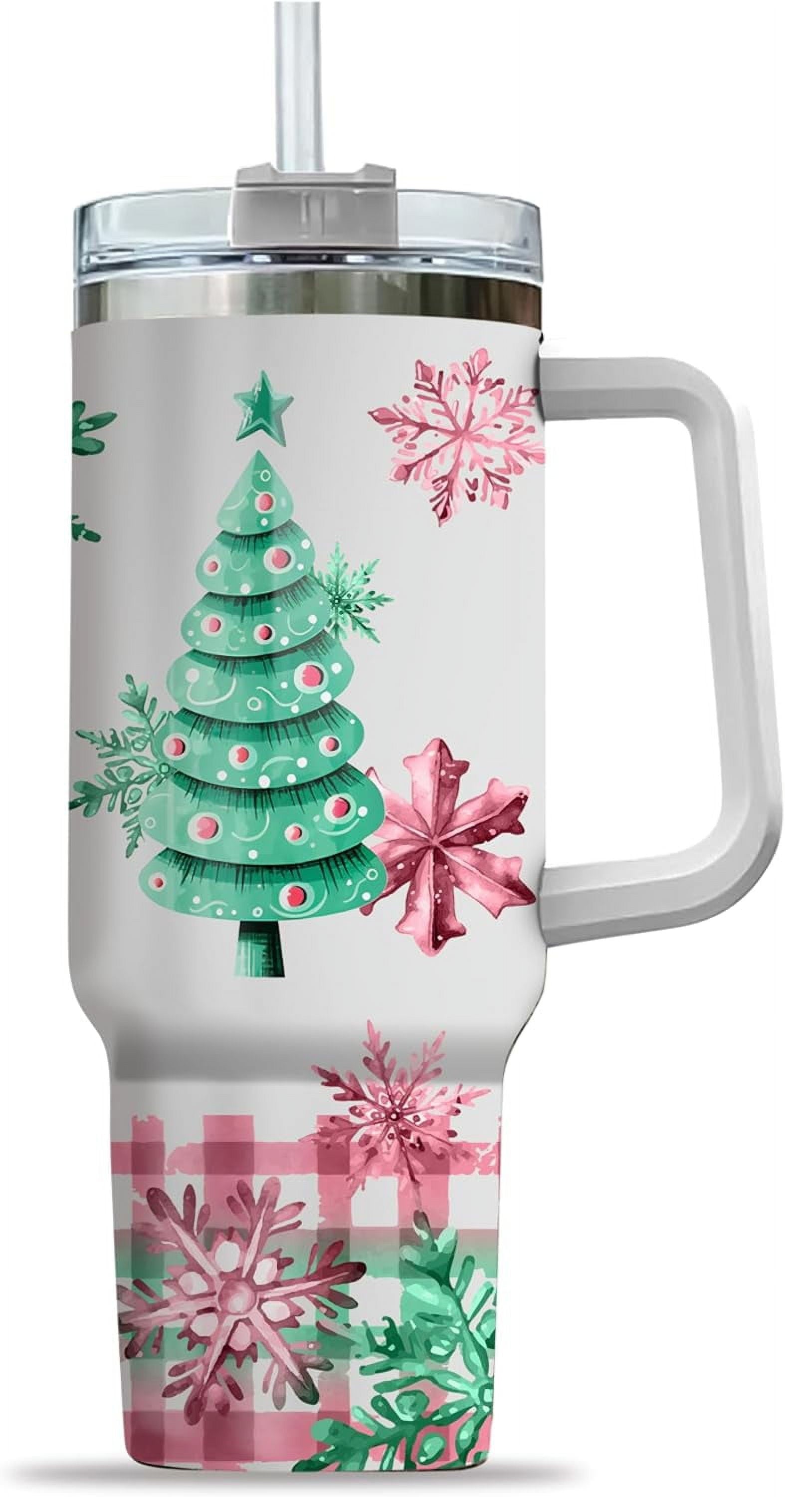 Pink Christmas Tree Cakes Stainless Steel Tumbler 40Oz With Handle Insulated Tumbler Holiday Coffee Travel Mug for - Tumbler