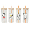 Peanuts Snoopy Happy Sips 4 Piece 23 OZ Tumbler Set with 4 Bamboo Lids and 4 Straws Set, Iced Coffe, Smoothie, Water Cup - Dishwasher Safe