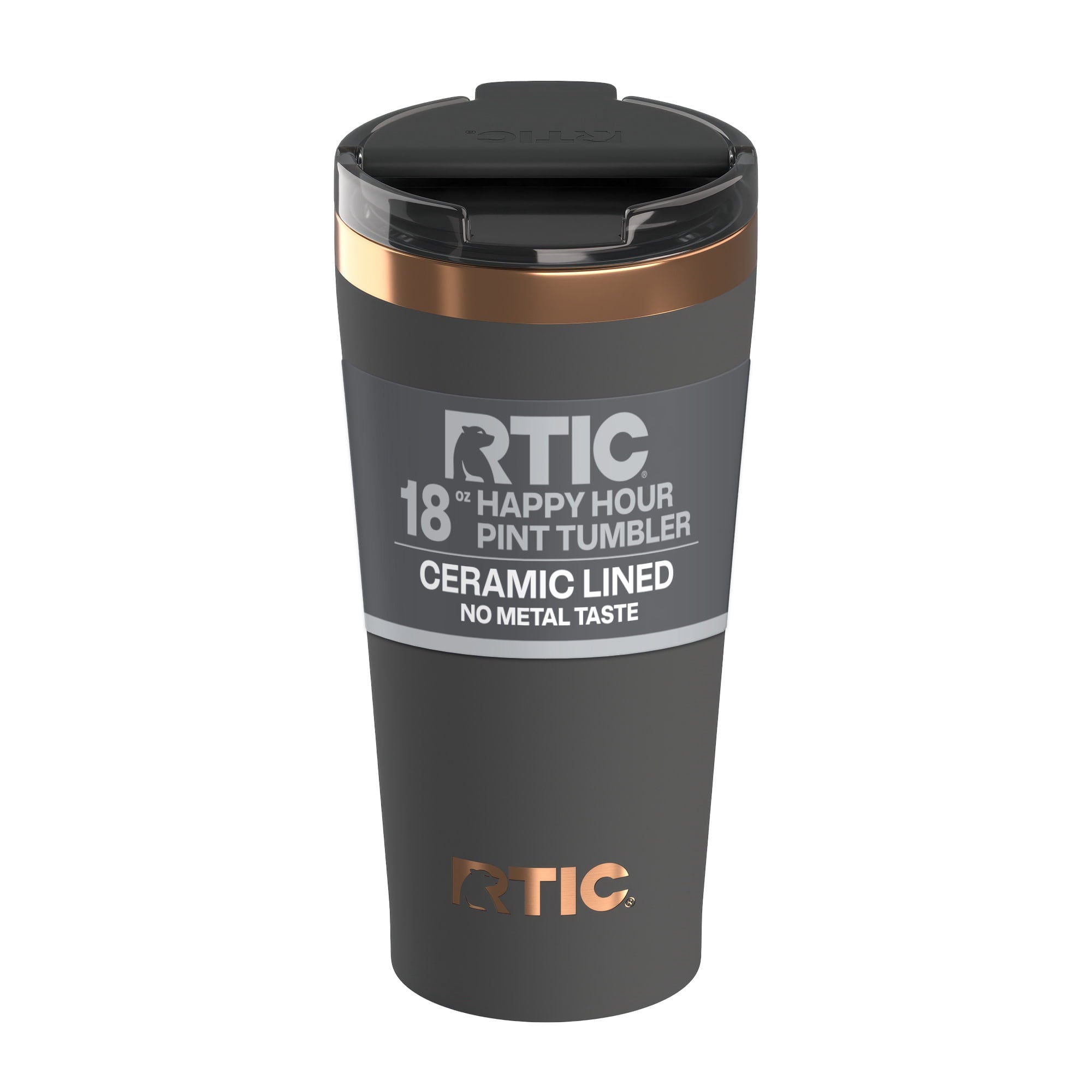 RTIC 18 oz Ceramic Lined Insulated Happy Hour Pint Tumbler, Leak Resistant Lid, Soft-Touch Exterior, Dark Midnight - Tumbler
