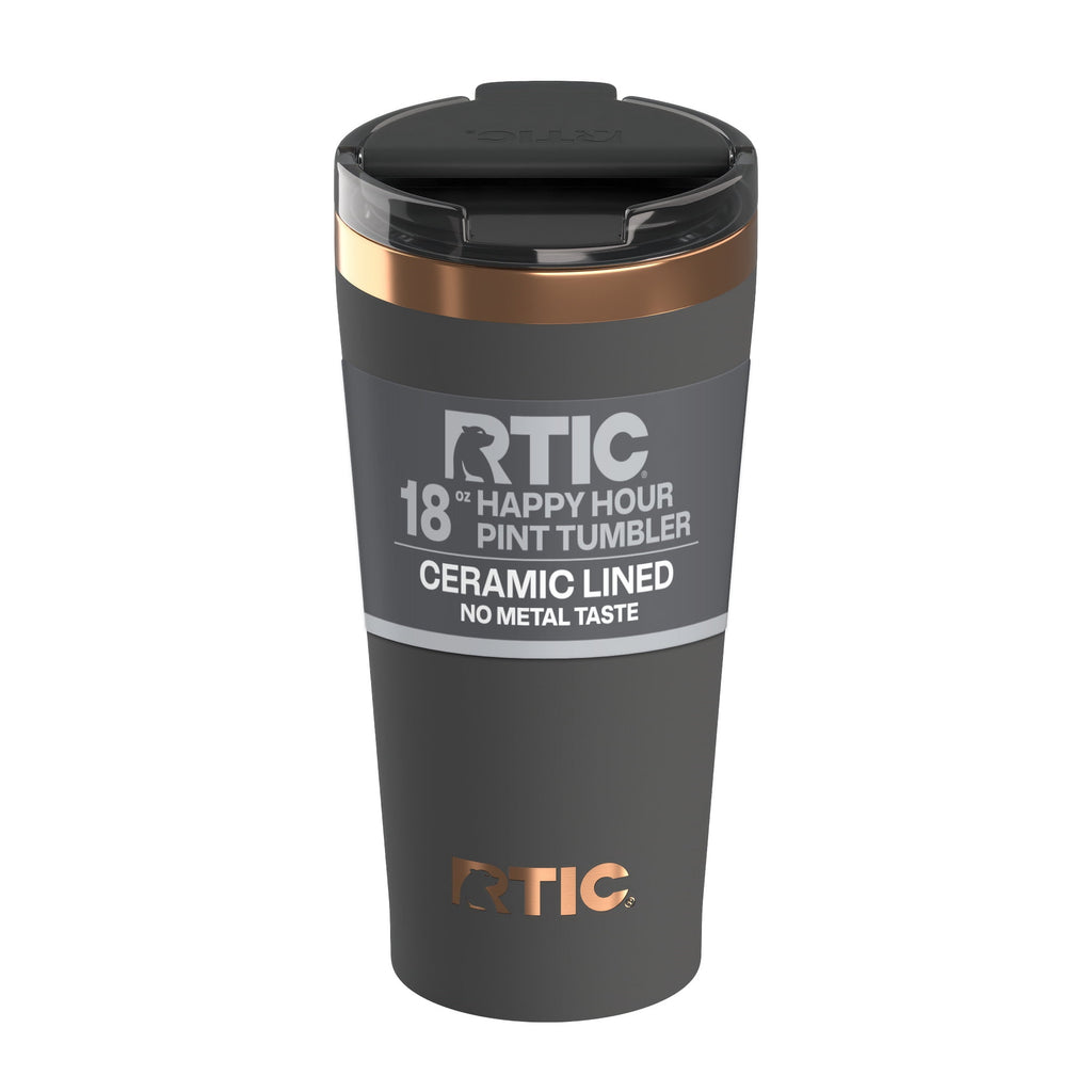 RTIC 18 oz Ceramic Lined Insulated Happy Hour Pint Tumbler, Leak Resistant Lid, Soft-Touch Exterior, Dark Midnight Dust - Tumbler