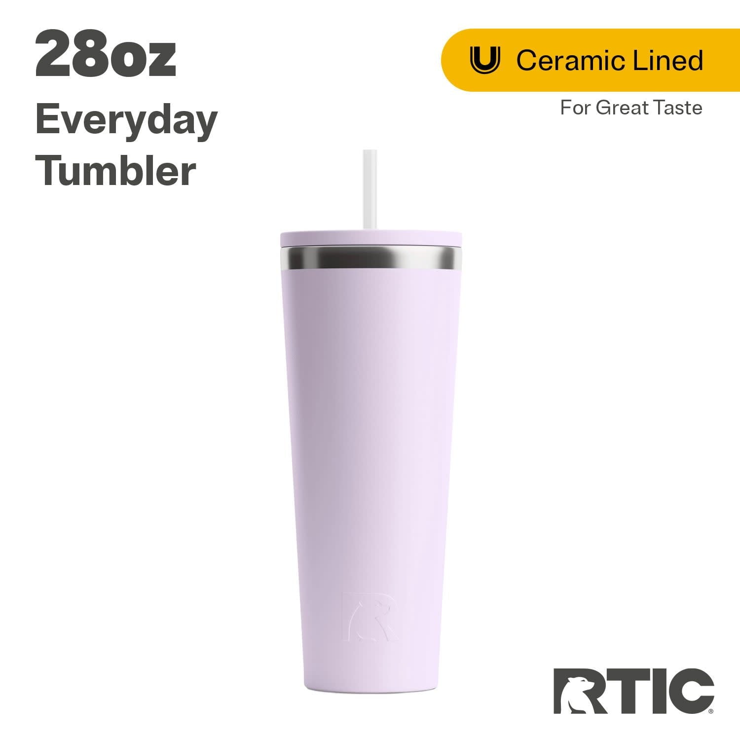 RTIC 28 oz Ceramic Lined Everyday Tumbler, Spill-Resistant Straw Lid, Plum Glitter - Tumbler