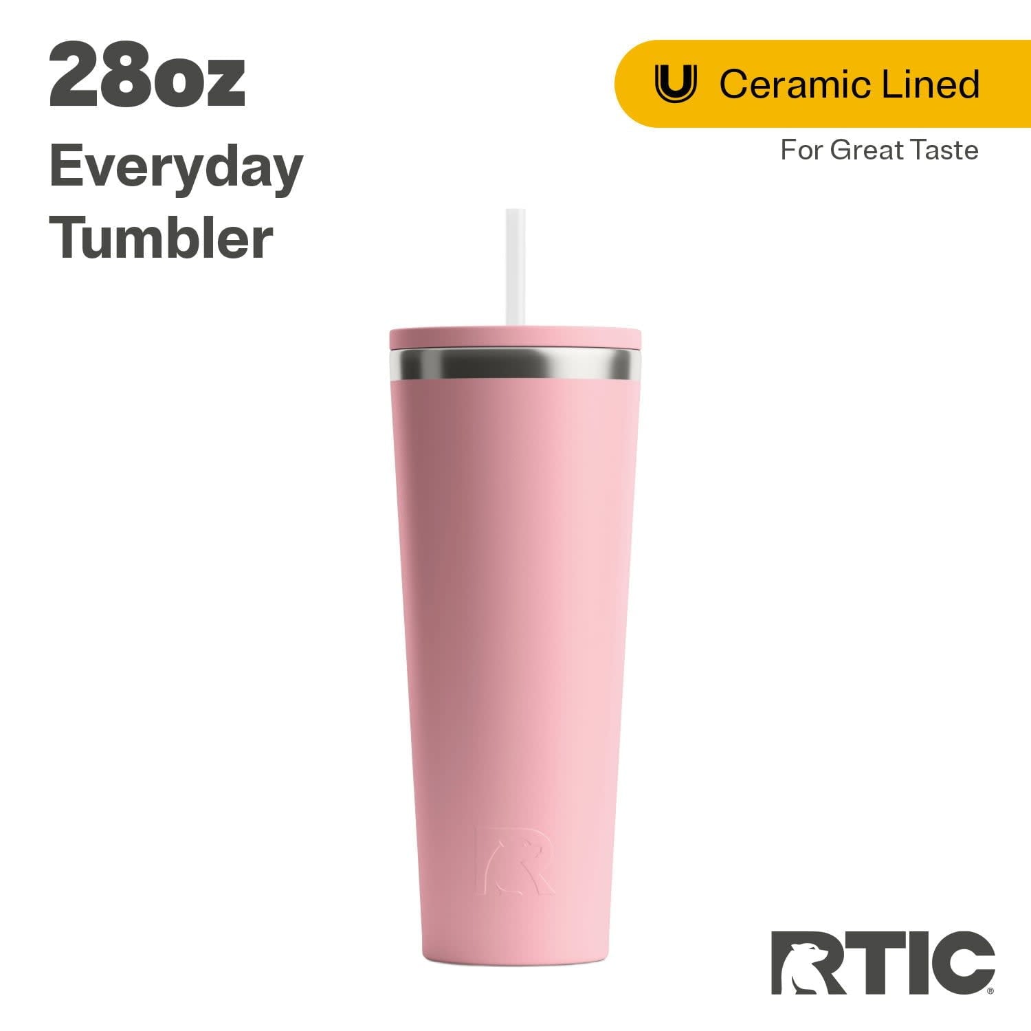RTIC 28 oz Ceramic Lined Everyday Tumbler, Spill-Resistant Straw Lid, Plum Glitter - Tumbler