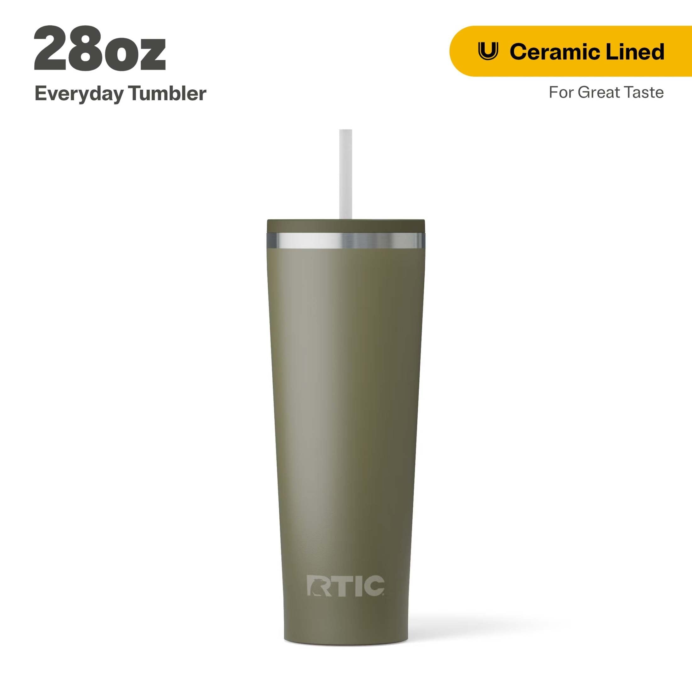 RTIC 28 oz Ceramic Lined Everyday Tumbler, Spill-Resistant Straw Lid, Plum Glitter - Tumbler