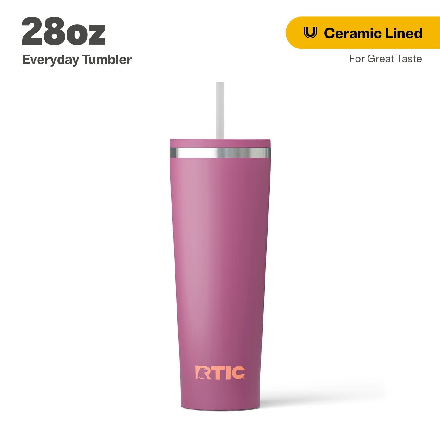 RTIC 28 oz Ceramic Lined Everyday Tumbler, Spill-Resistant Straw Lid, Plum Glitter - Tumbler