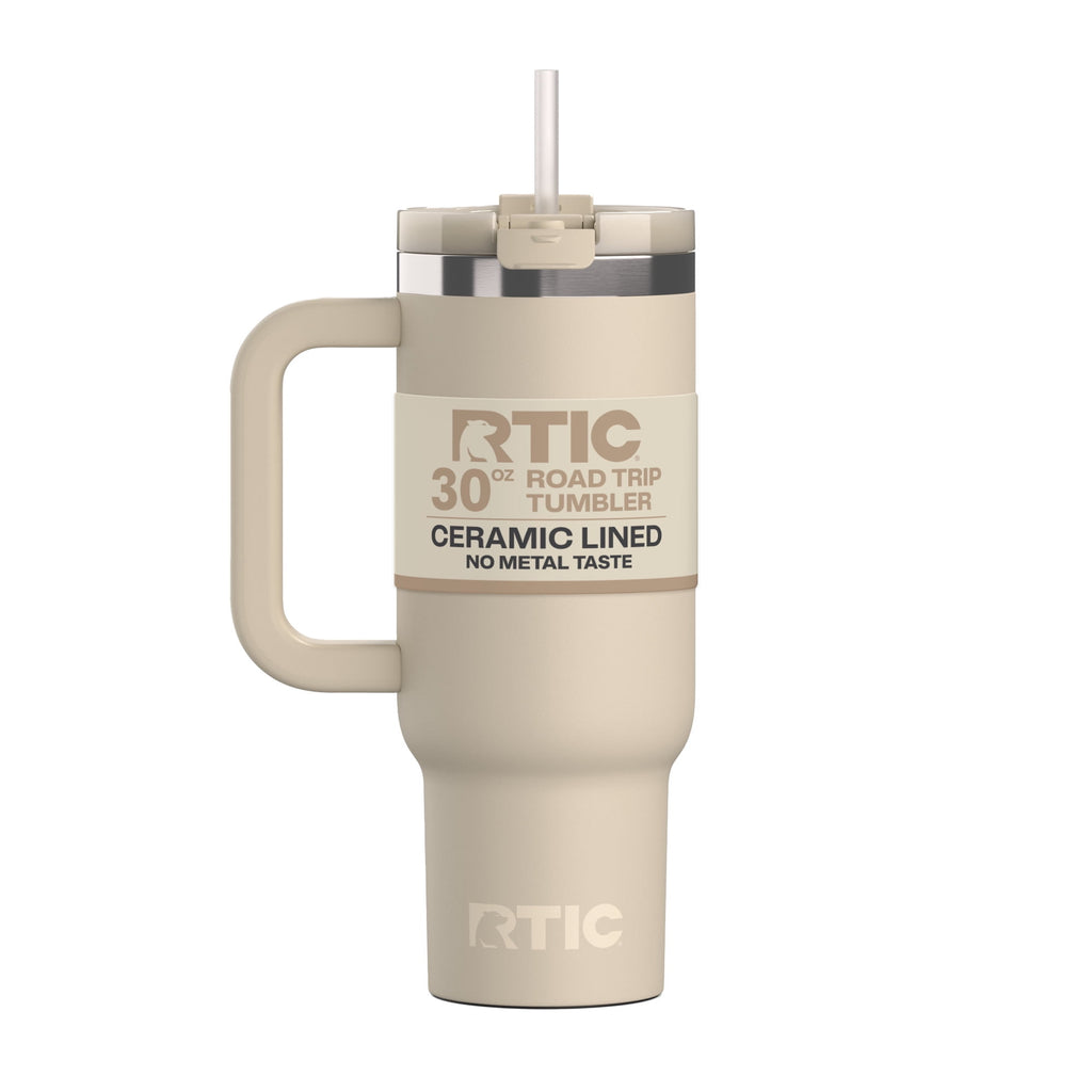 RTIC 30 oz Ceramic Lined Road Trip Tumbler with Handle and Leak-Resistant Straw Lid, Plum - Tumbler