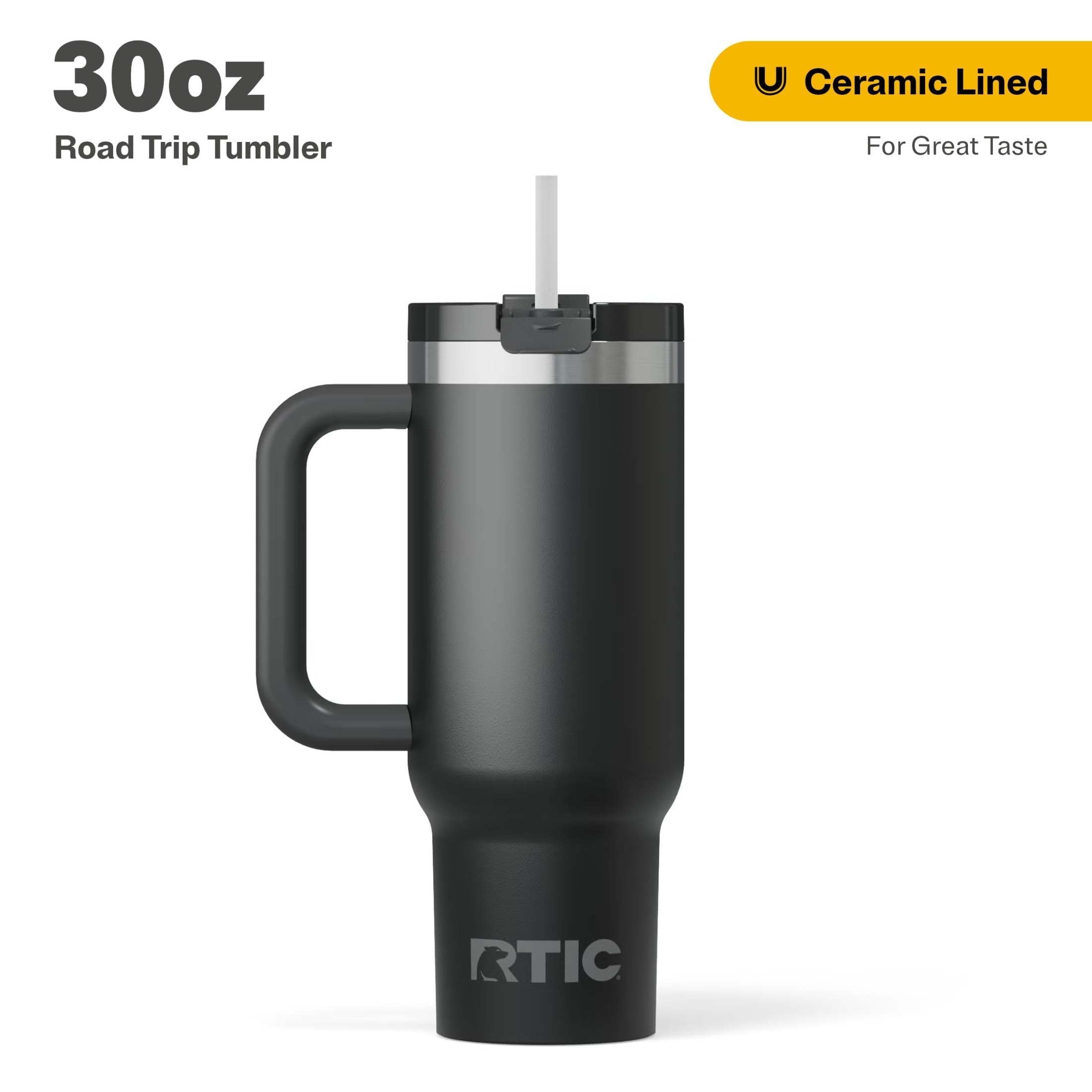 RTIC 30 oz Ceramic Lined Road Trip Tumbler with Handle and Leak-Resistant Straw Lid, Plum - Tumbler