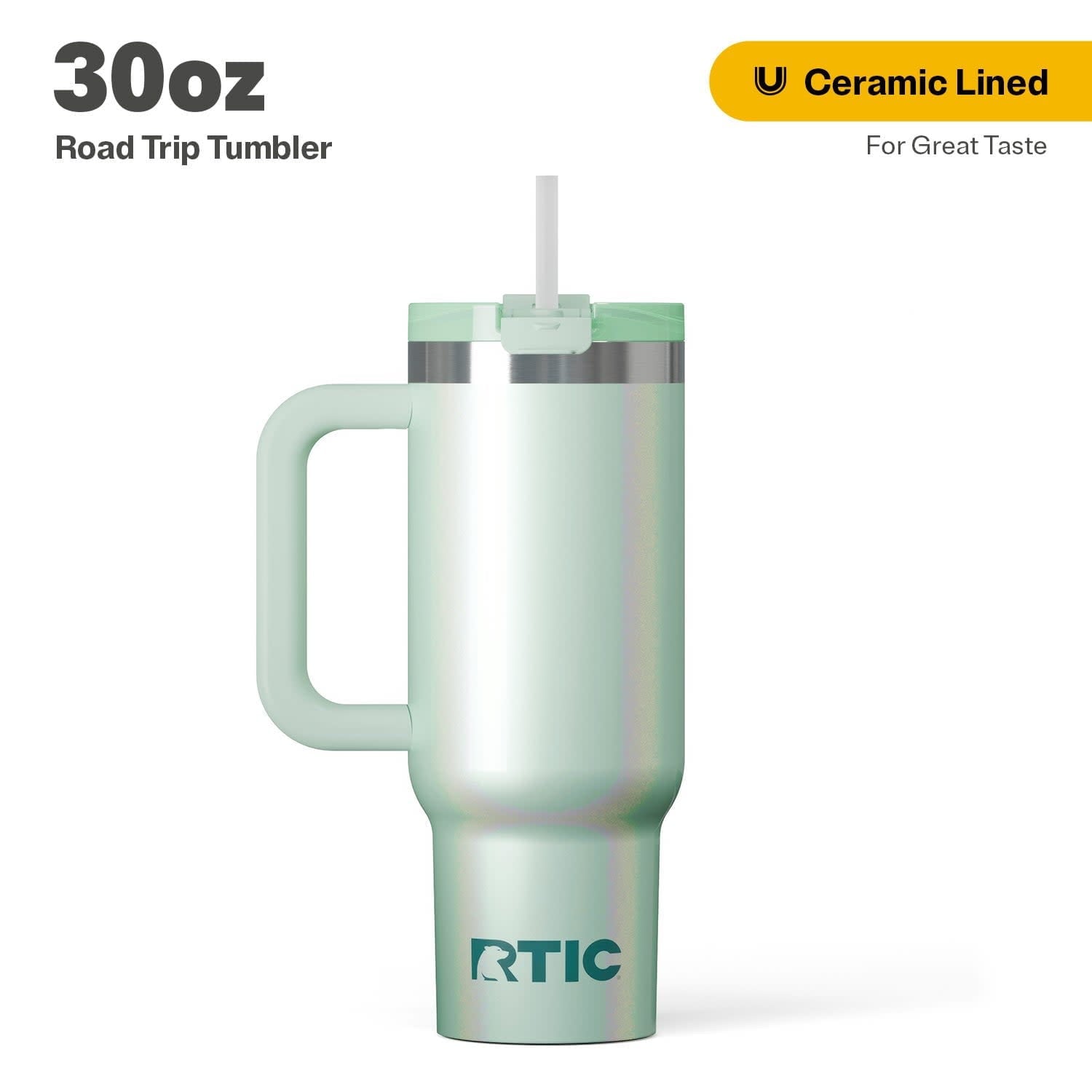 RTIC 30 oz Ceramic Lined Road Trip Tumbler with Handle and Leak-Resistant Straw Lid, Plum - Tumbler