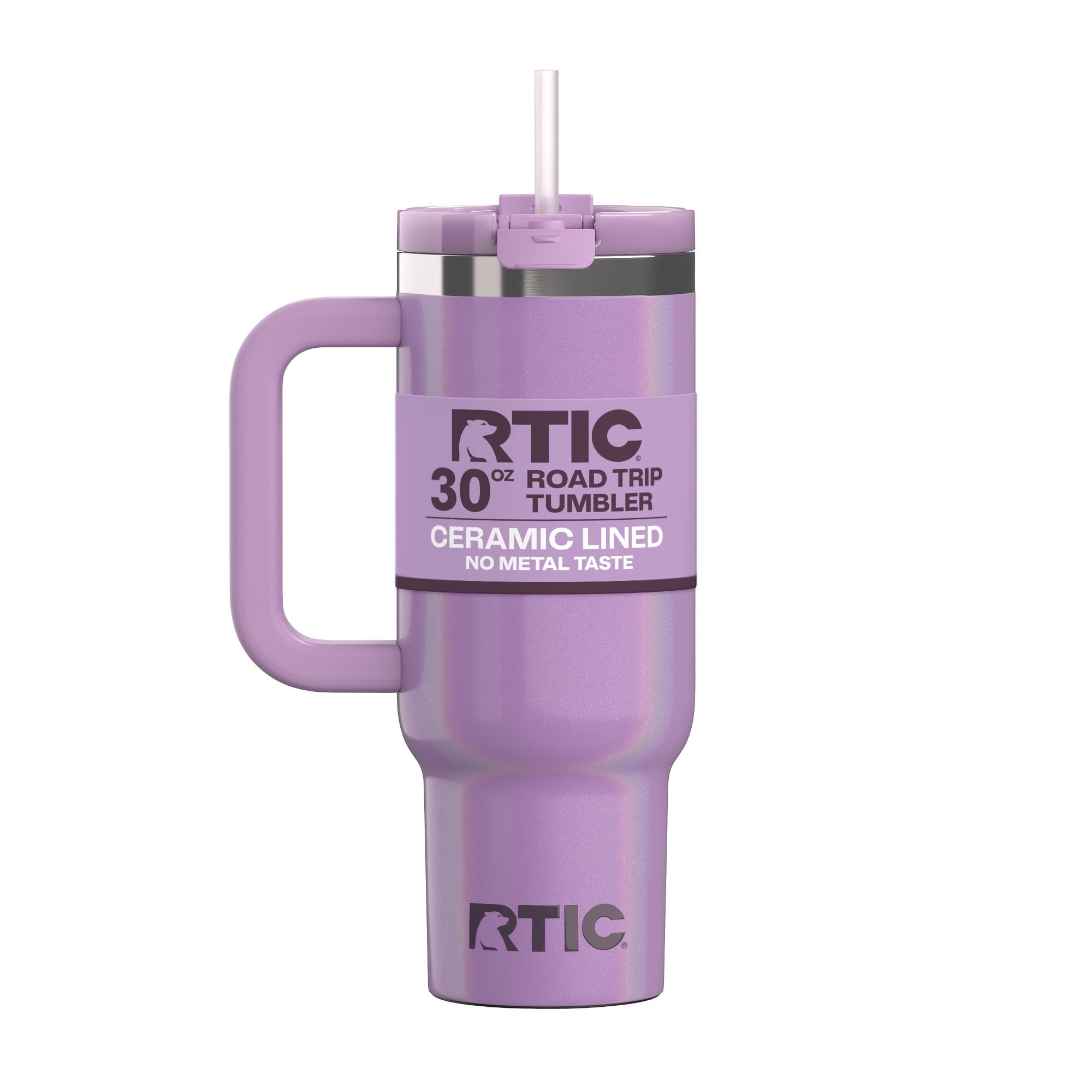 RTIC 30 oz Ceramic Lined Road Trip Tumbler with Handle and Leak-Resistant Straw Lid, Plum - Tumbler