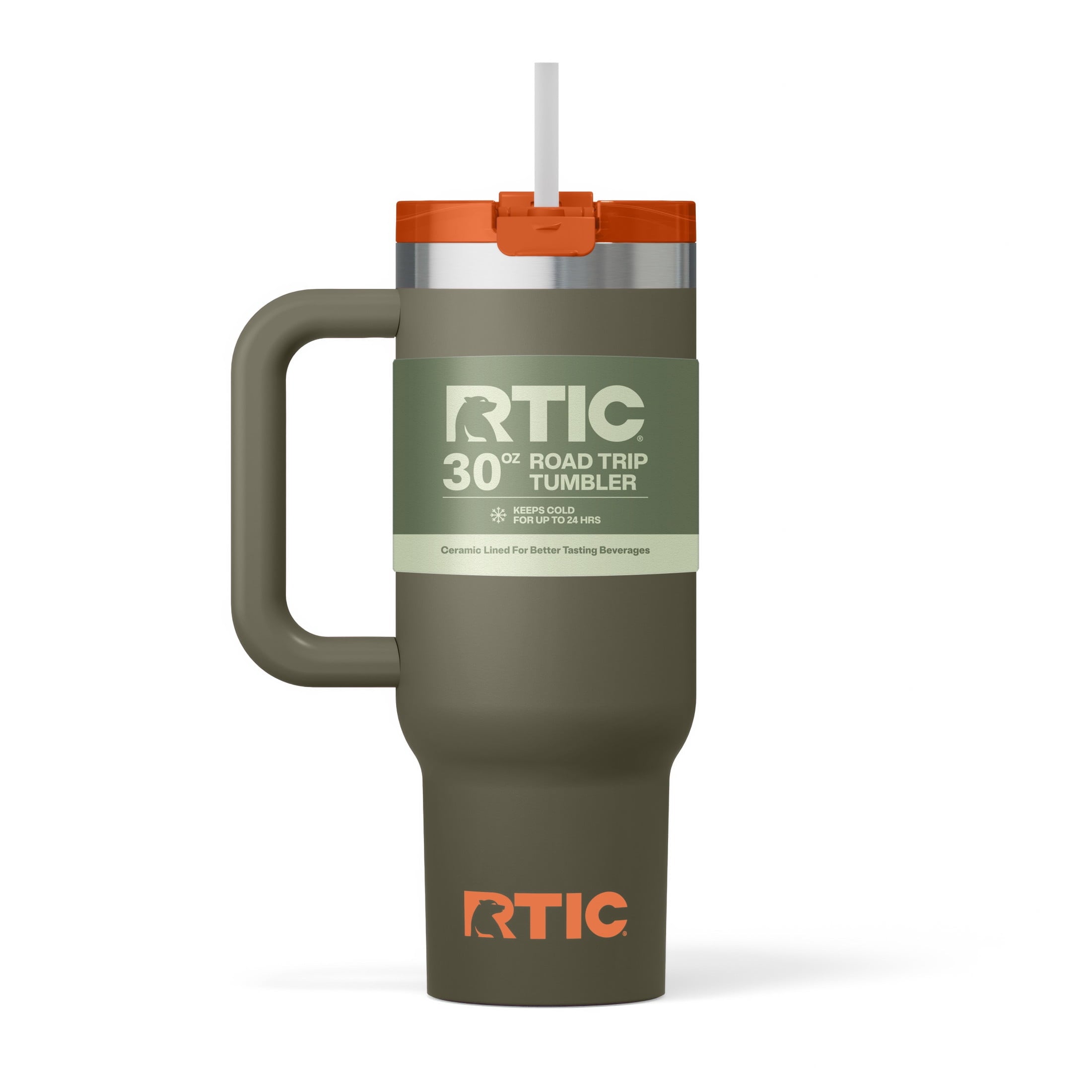 RTIC 30 oz Ceramic Lined Road Trip Tumbler with Handle and Leak-Resistant Straw Lid, Plum - Tumbler