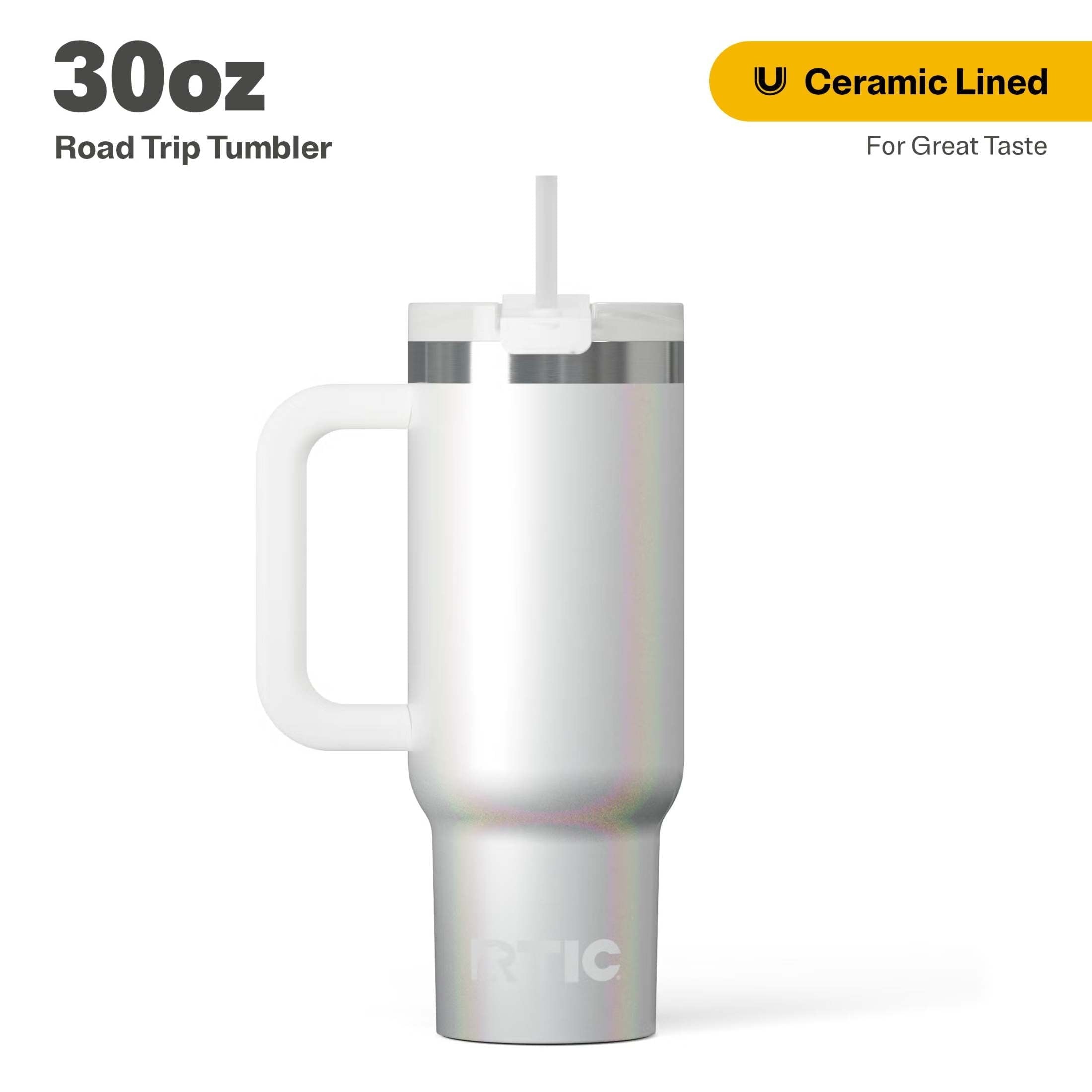 RTIC 30 oz Ceramic Lined Road Trip Tumbler with Handle and Leak-Resistant Straw Lid, Plum - Tumbler