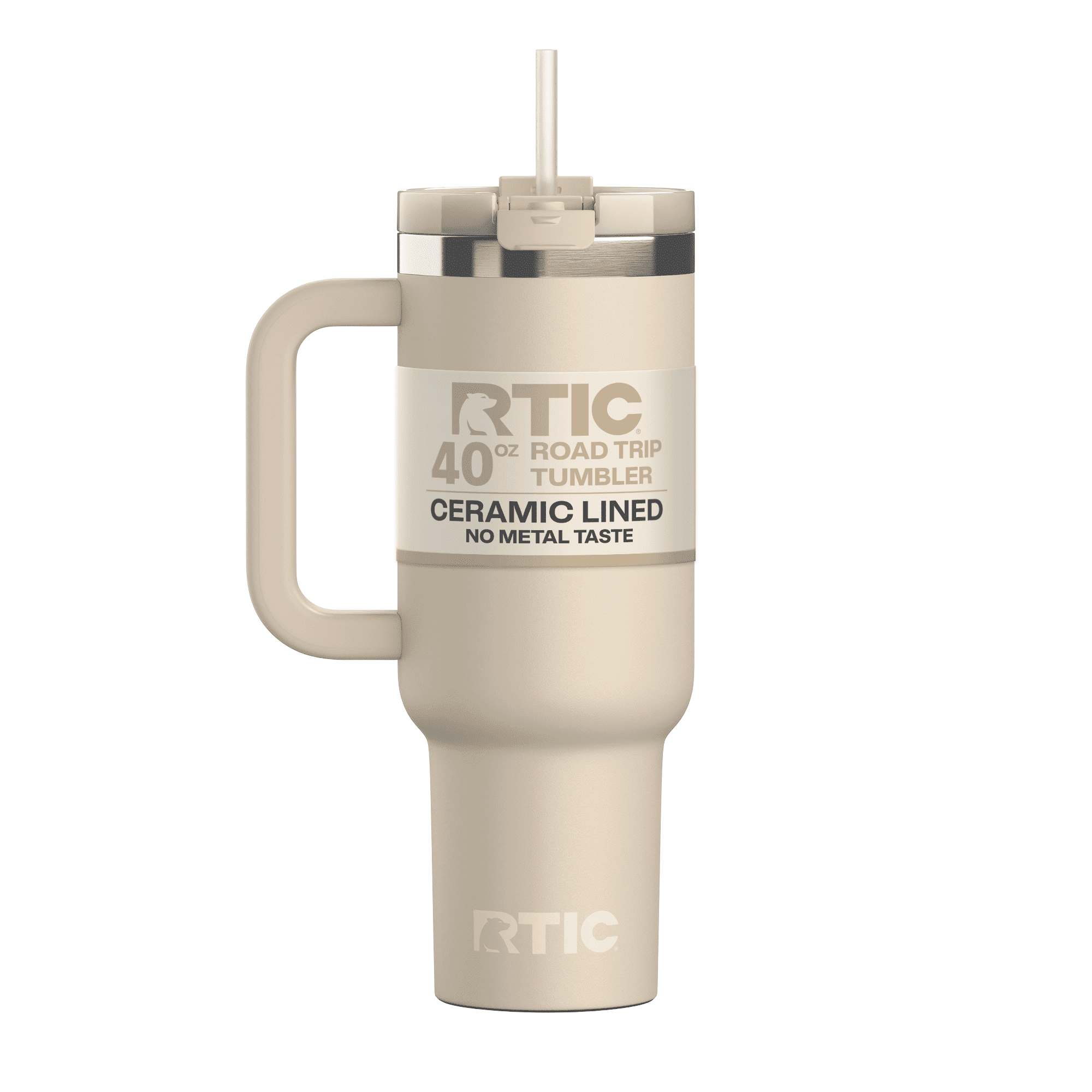 RTIC 40 oz Ceramic Lined Road Trip Tumbler with Handle and Leak-Resistant Straw Lid, White Glitter - Tumbler