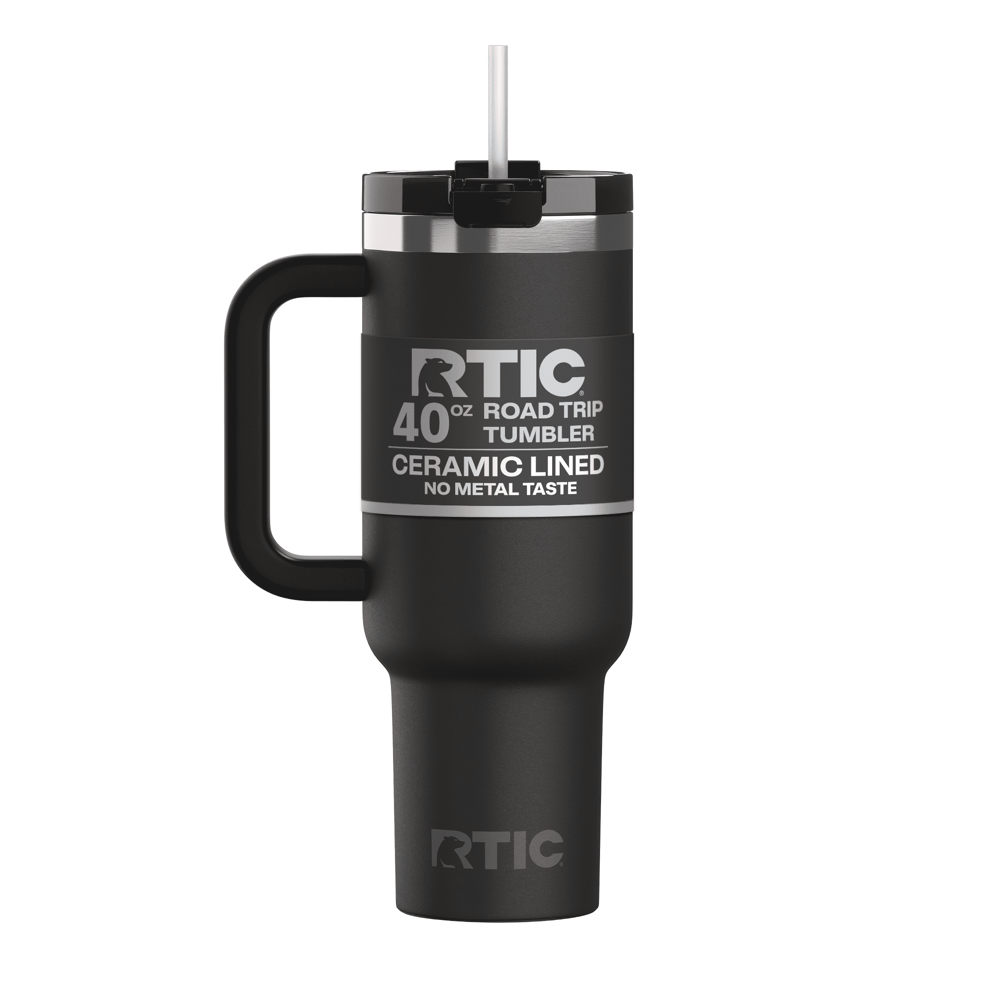 RTIC 40 oz Ceramic Lined Road Trip Tumbler with Handle and Leak-Resistant Straw Lid, White Glitter - Tumbler