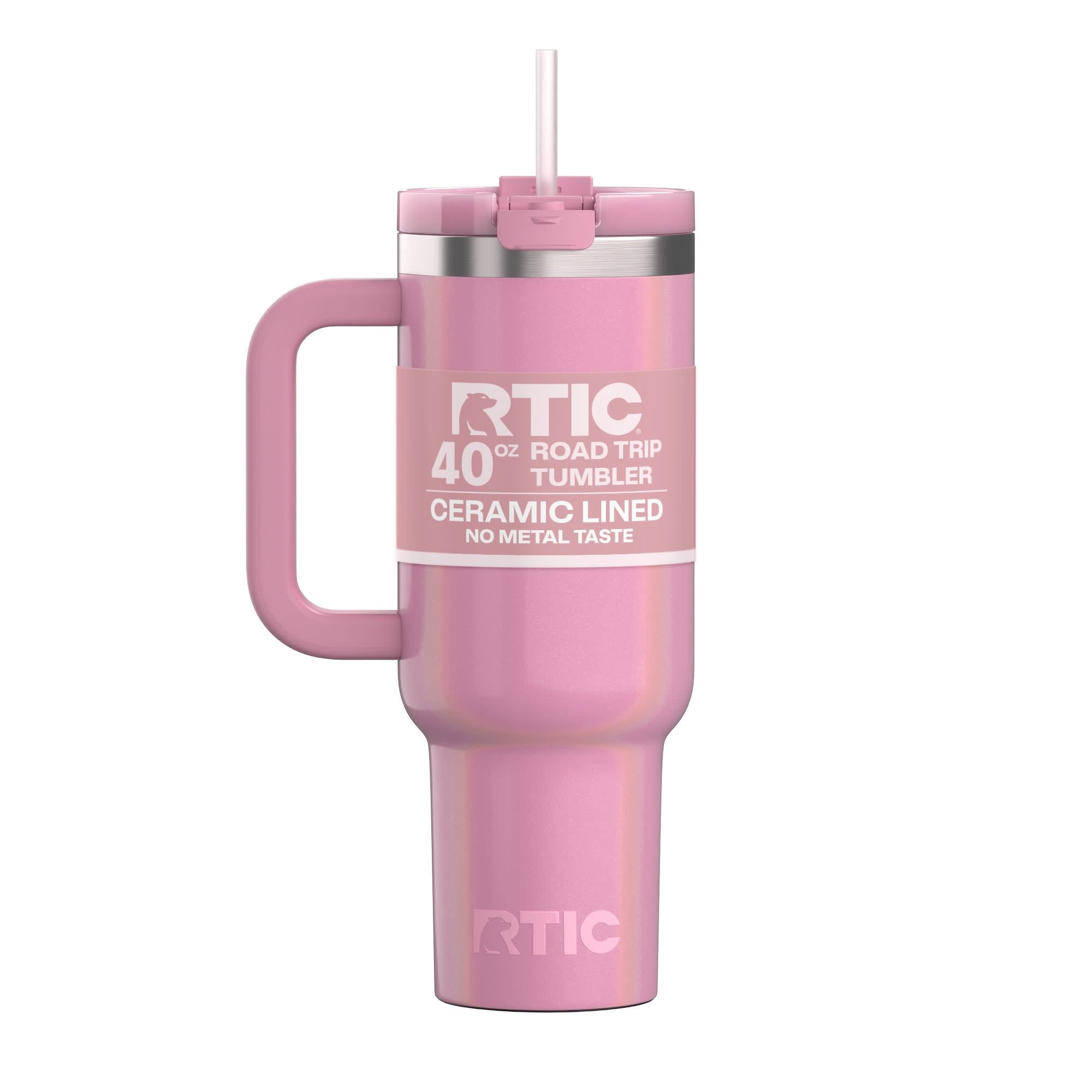 RTIC 40 oz Ceramic Lined Road Trip Tumbler with Handle and Leak-Resistant Straw Lid, White Glitter - Tumbler