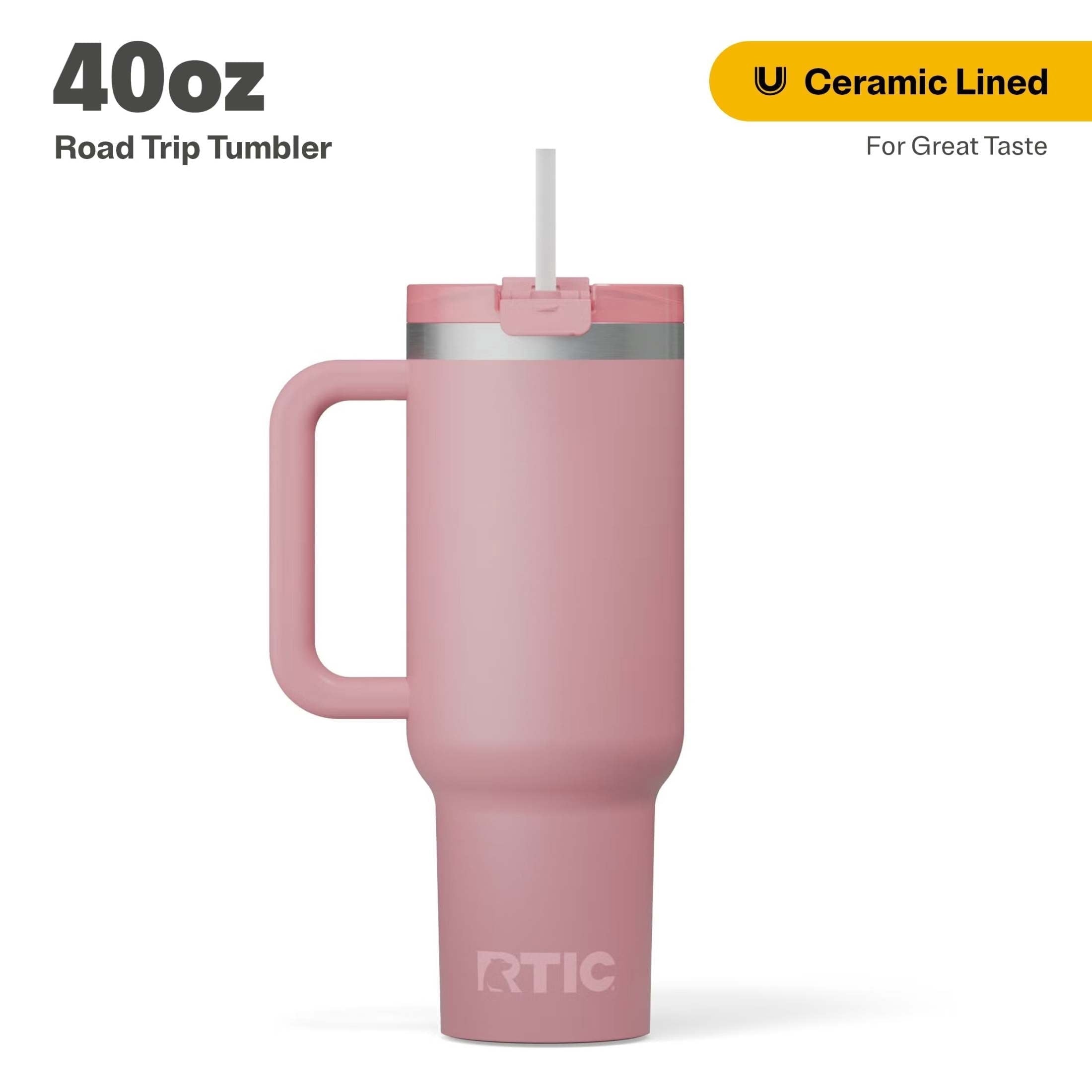 RTIC 40 oz Ceramic Lined Road Trip Tumbler with Handle and Leak-Resistant Straw Lid, White Glitter - Tumbler