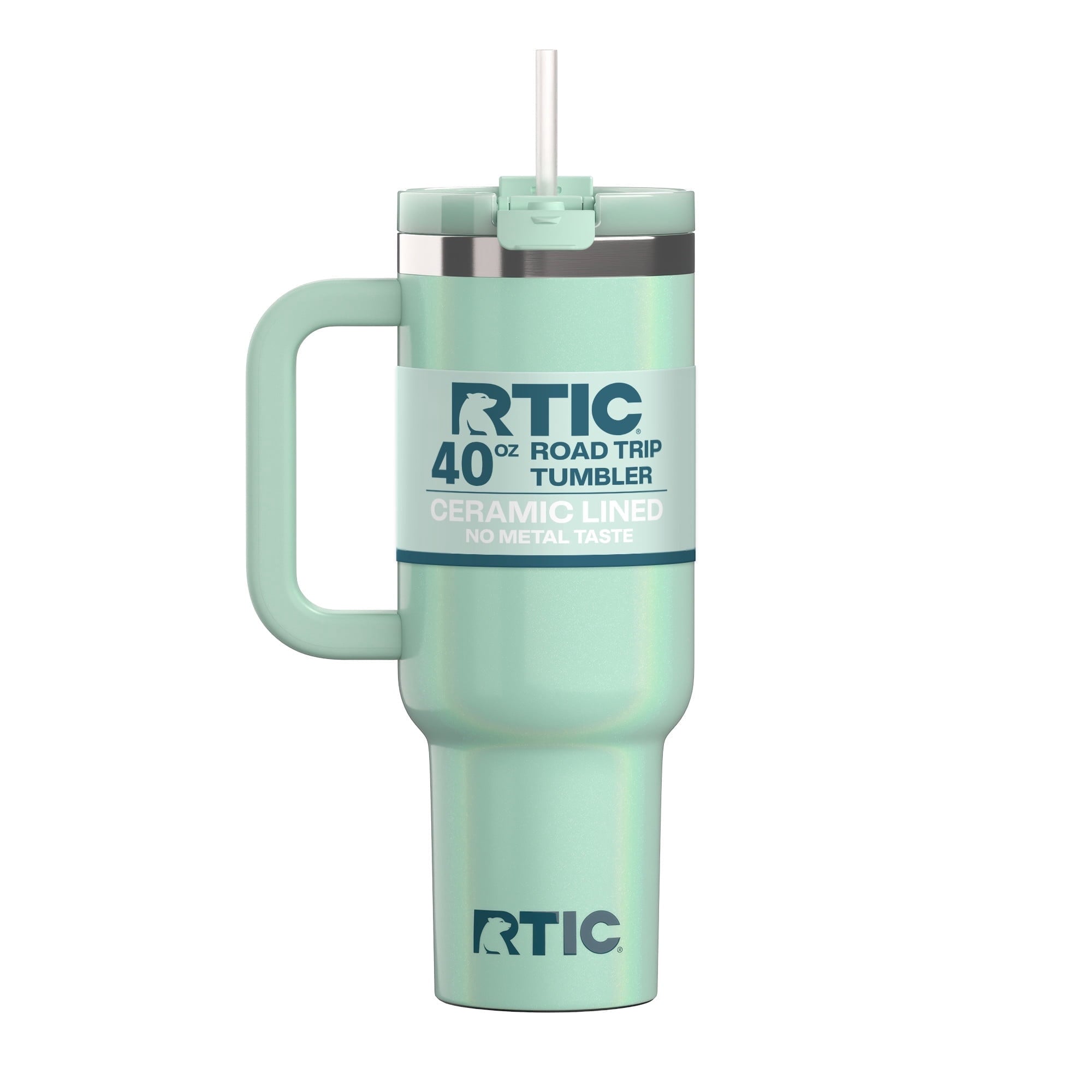 RTIC 40 oz Ceramic Lined Road Trip Tumbler with Handle and Leak-Resistant Straw Lid, White Glitter - Tumbler