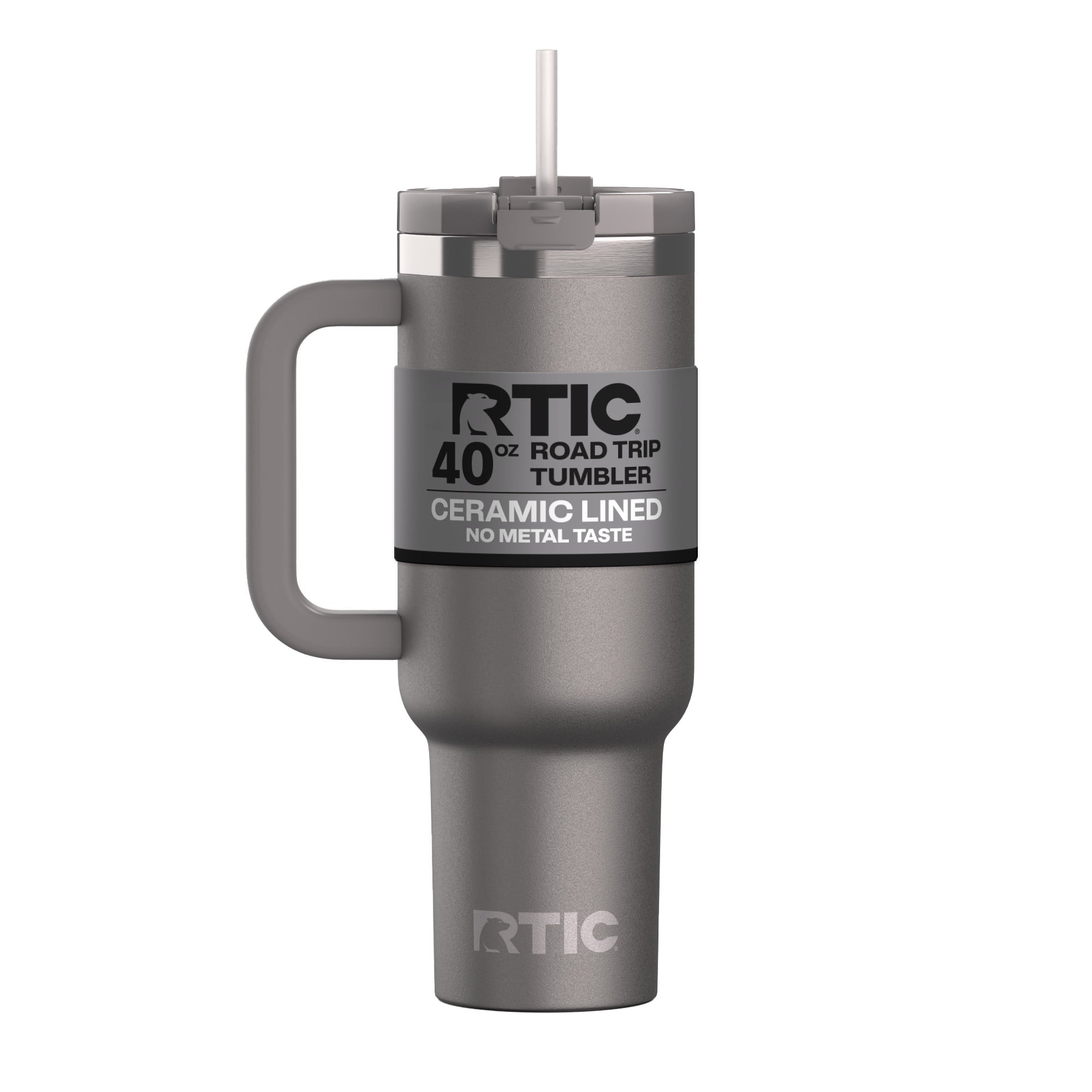 RTIC 40 oz Ceramic Lined Road Trip Tumbler with Handle and Leak-Resistant Straw Lid, White Glitter - Tumbler