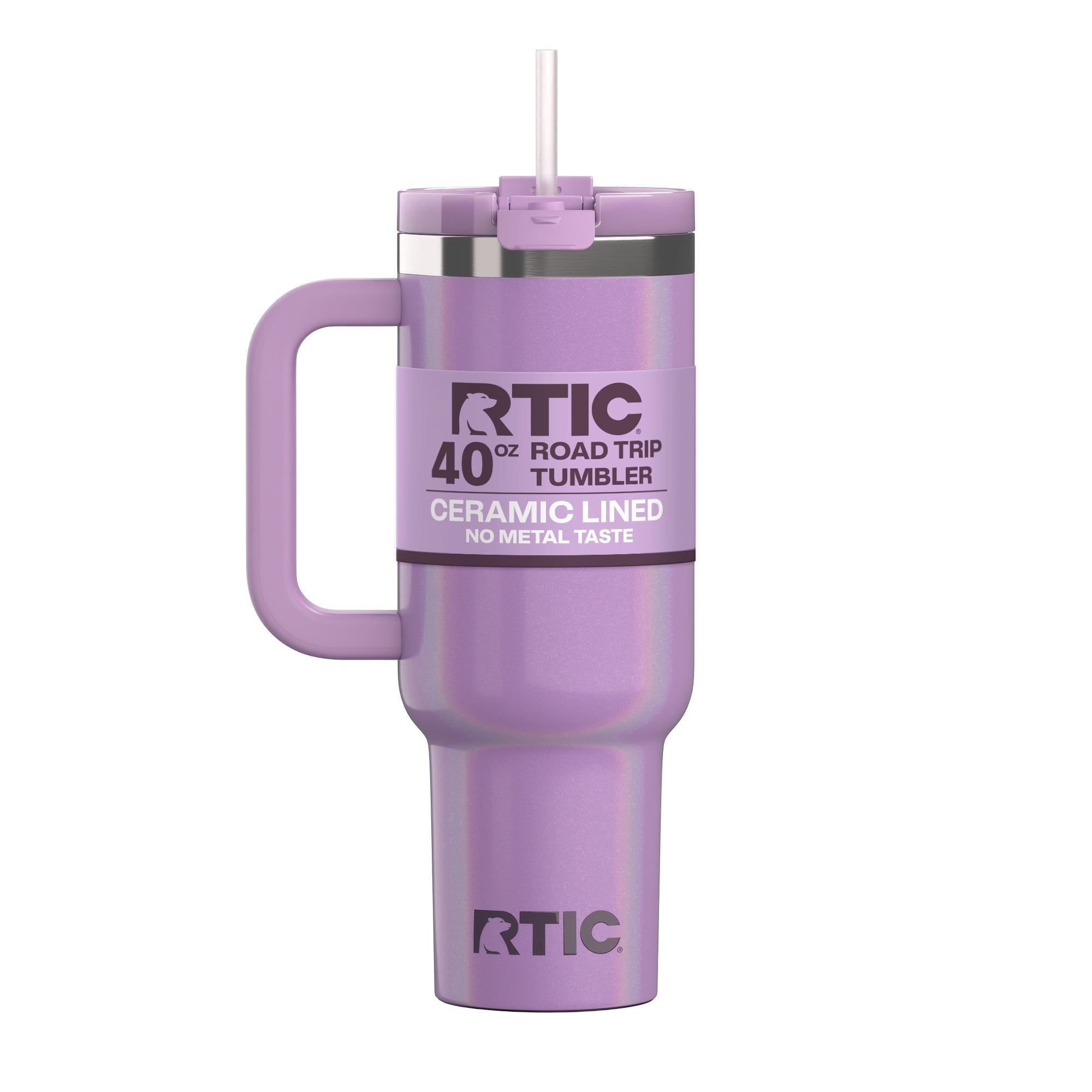 RTIC 40 oz Ceramic Lined Road Trip Tumbler with Handle and Leak-Resistant Straw Lid, White Glitter - Tumbler