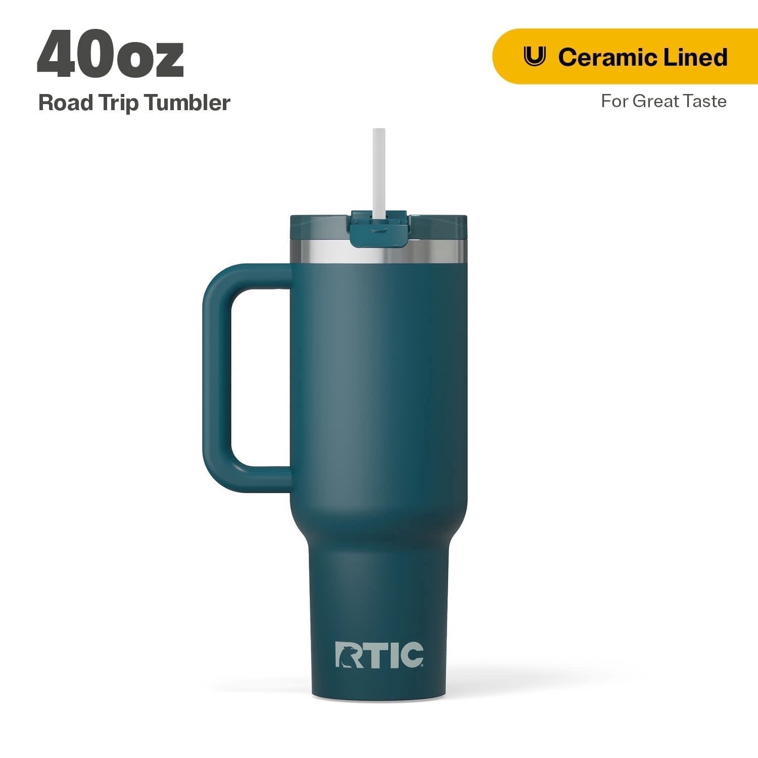 RTIC 40 oz Ceramic Lined Road Trip Tumbler with Handle and Leak-Resistant Straw Lid, White Glitter - Tumbler