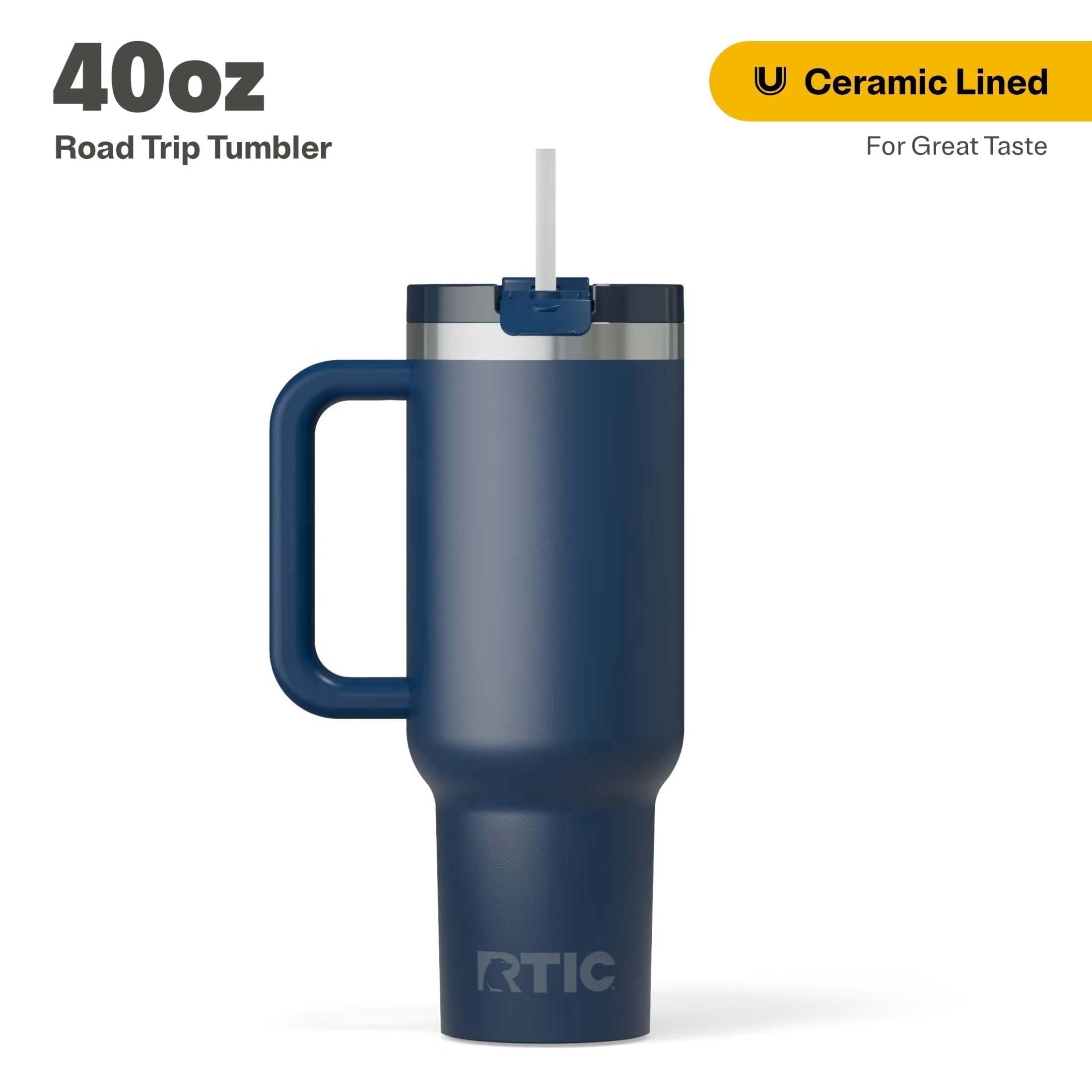 RTIC 40 oz Ceramic Lined Road Trip Tumbler with Handle and Leak-Resistant Straw Lid, White Glitter - Tumbler