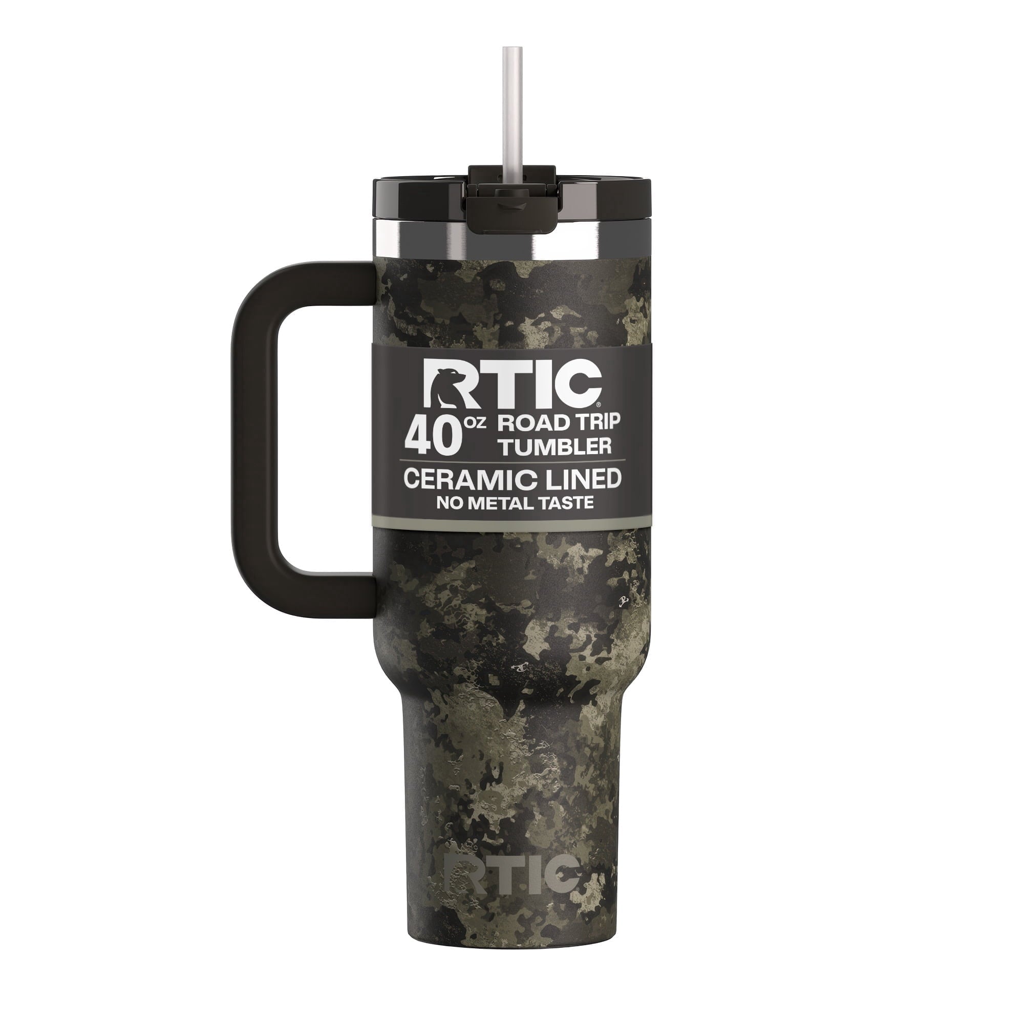 RTIC 40 oz Ceramic Lined Road Trip Tumbler with Handle and Leak-Resistant Straw Lid, White Glitter - Tumbler