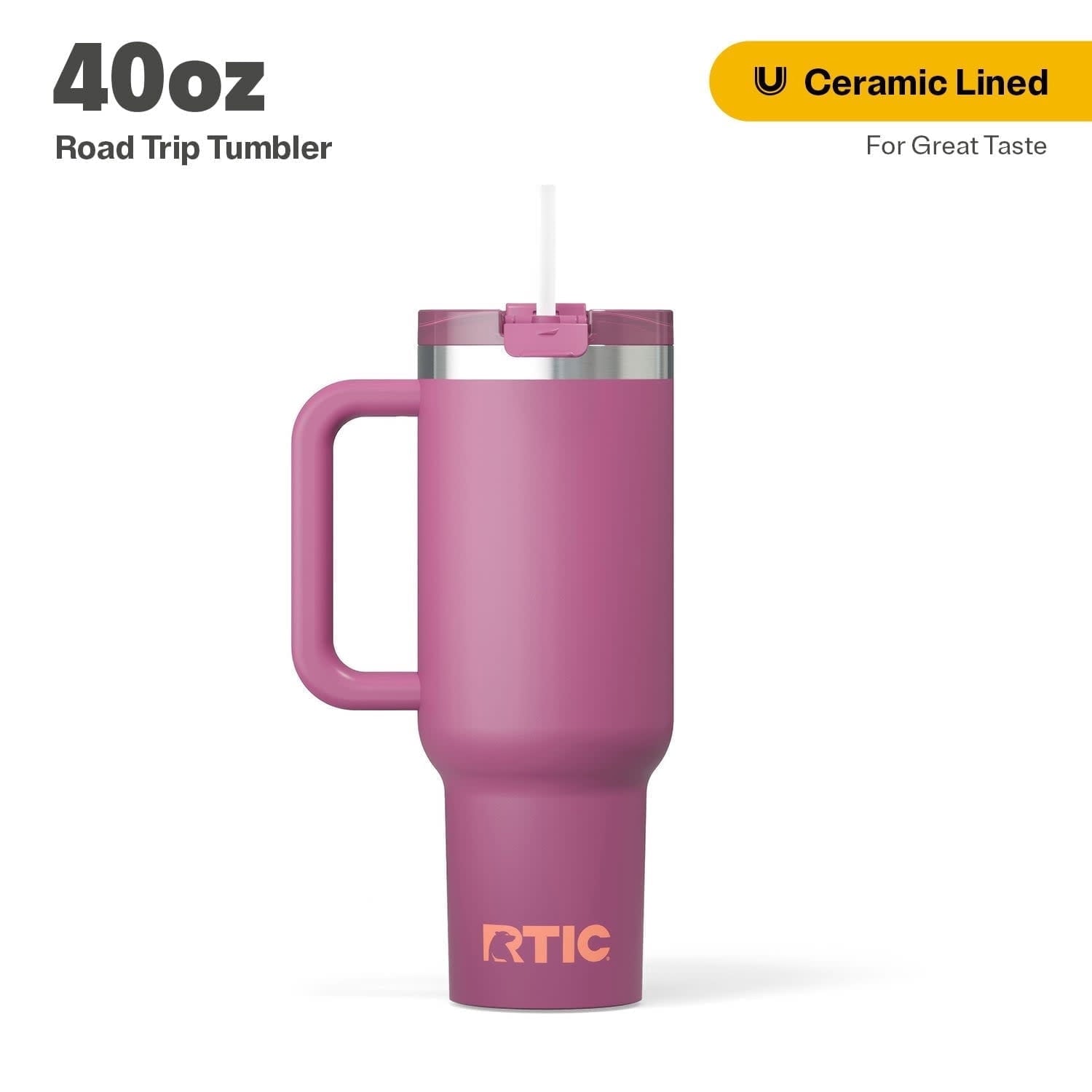RTIC 40 oz Ceramic Lined Road Trip Tumbler with Handle and Leak-Resistant Straw Lid, White Glitter - Tumbler