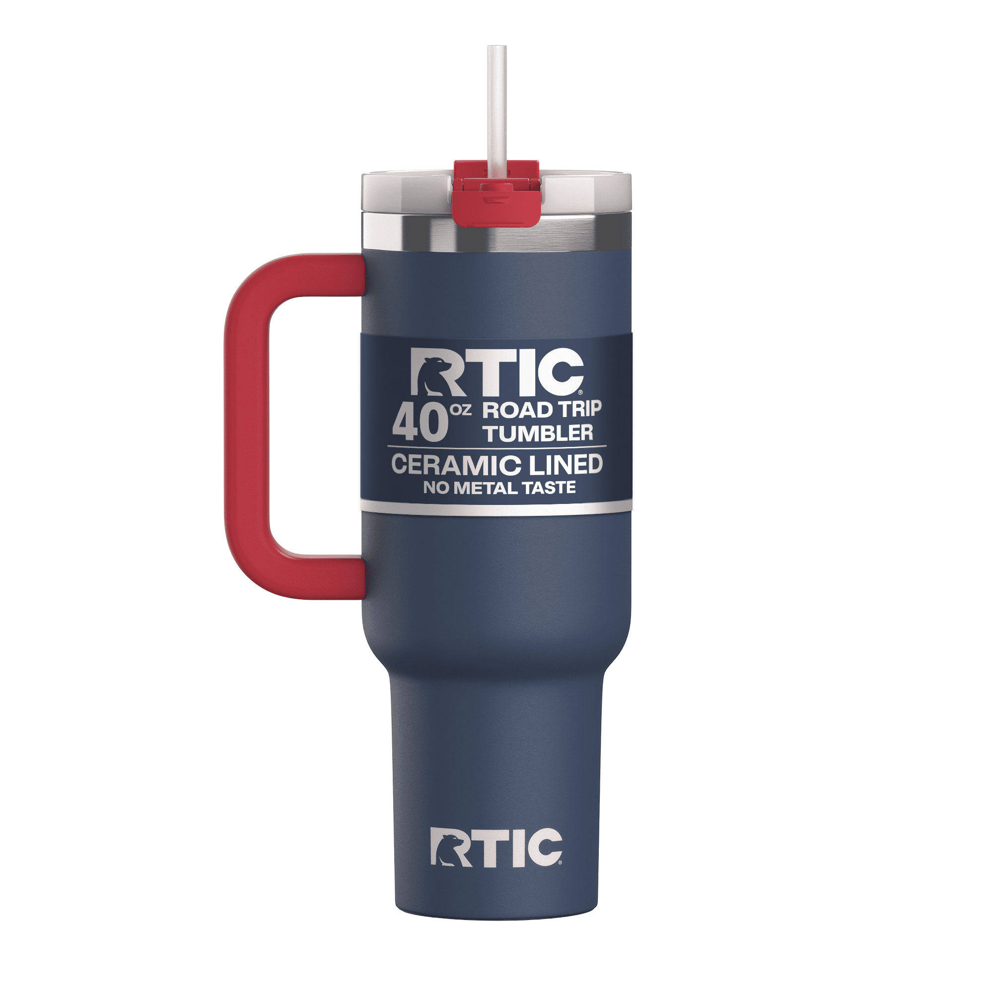RTIC 40 oz Ceramic Lined Road Trip Tumbler with Handle and Leak-Resistant Straw Lid, White Glitter - Tumbler