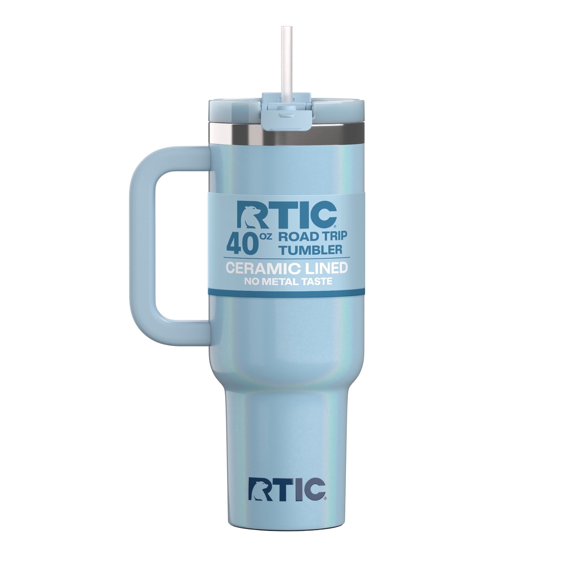 RTIC 40 oz Ceramic Lined Road Trip Tumbler with Handle and Leak-Resistant Straw Lid, White Glitter - Tumbler
